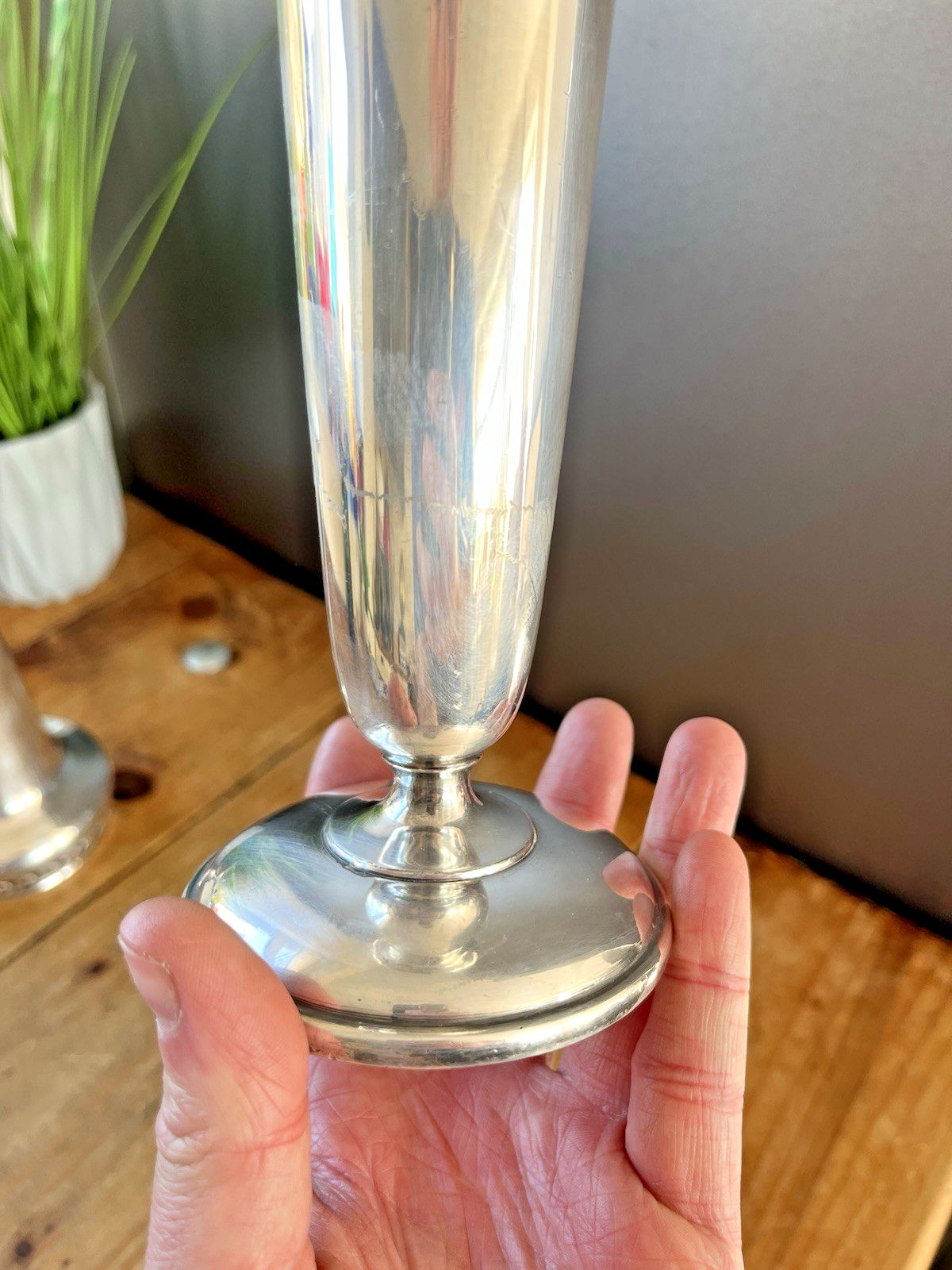 Pair Of Art Deco Walker & Hall Silver Plated Geometric Mantel Flower Vases Urns photo vintage