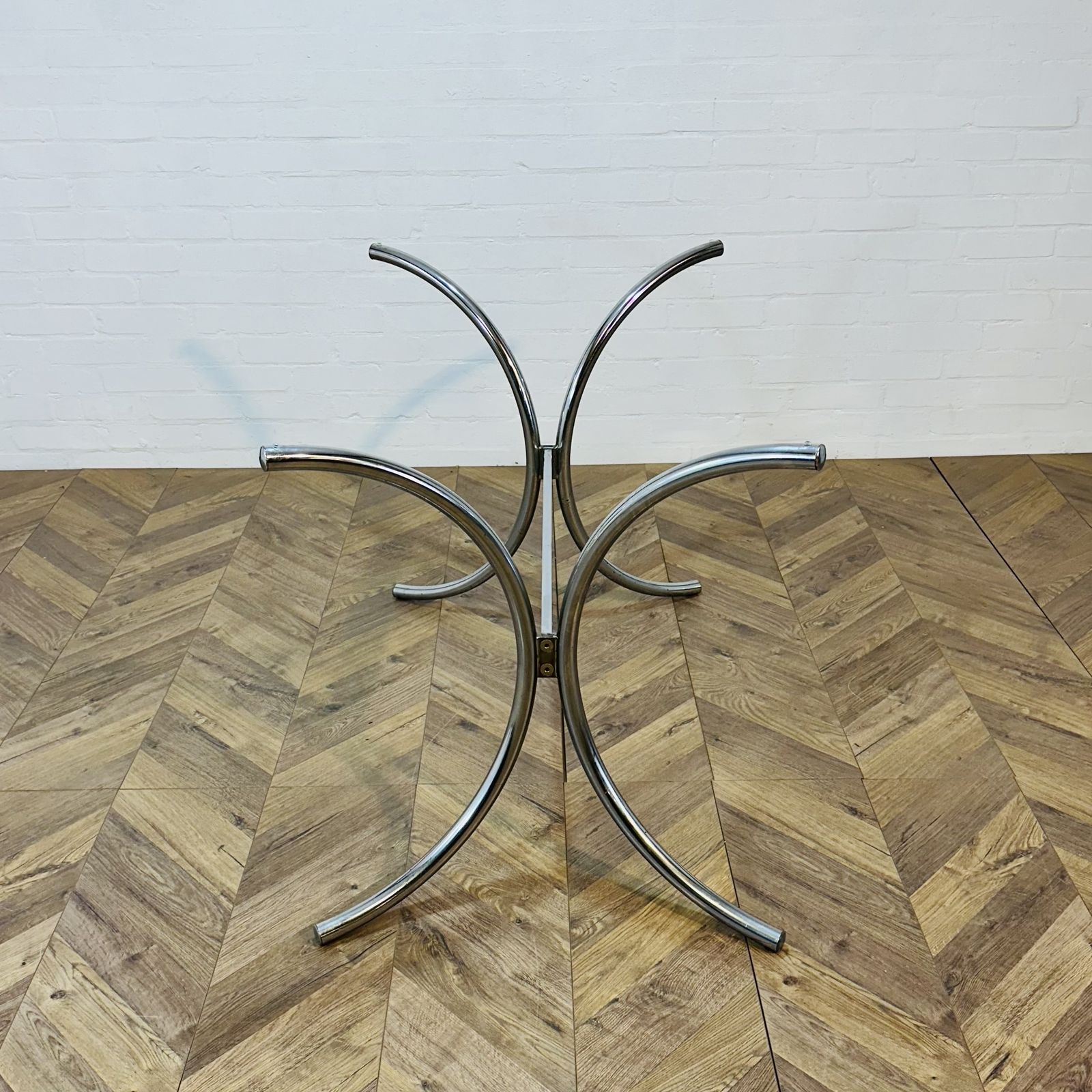photo for sale Vintage Gastone Rinaldi Chrome Chairs + Glass Table, Circa 1970s