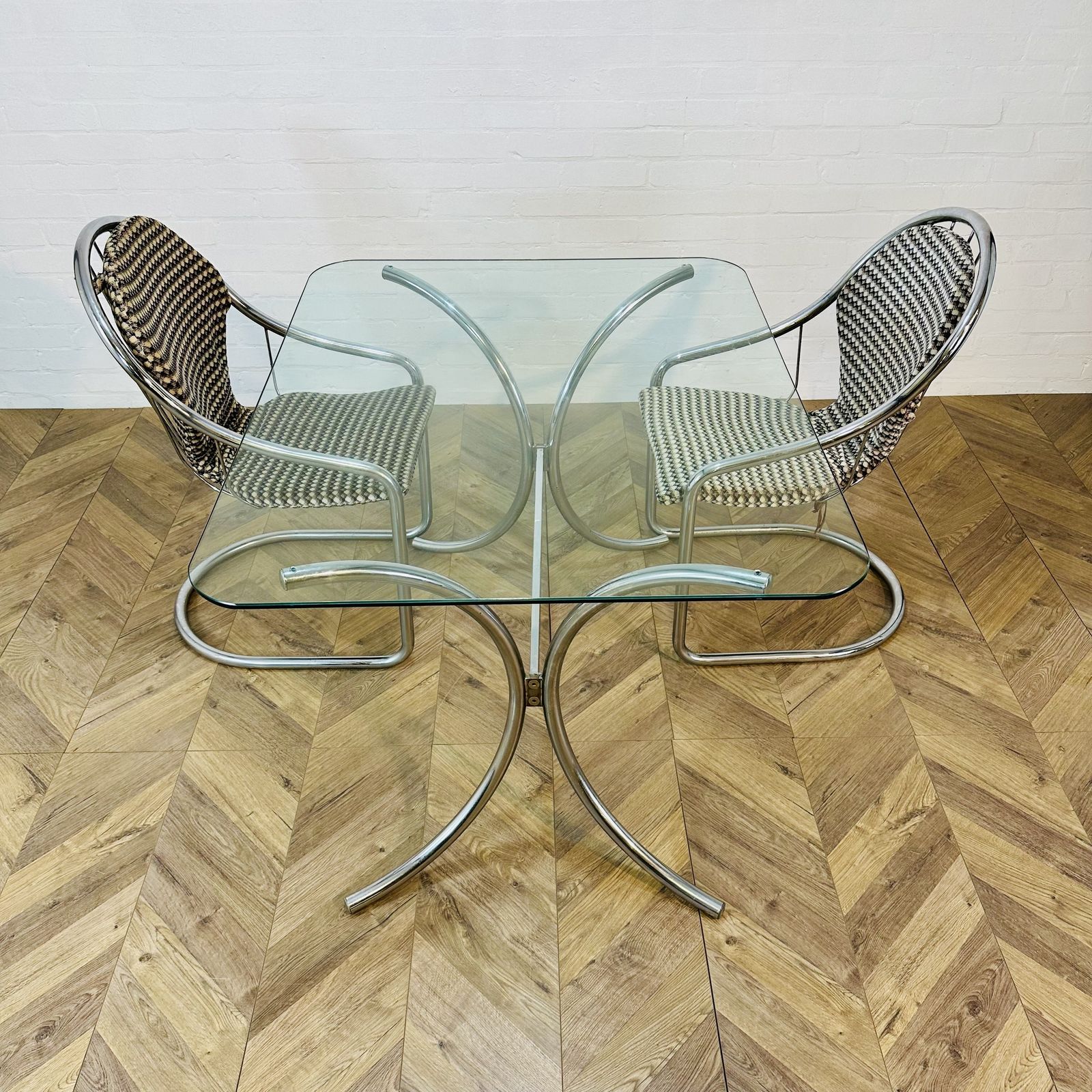 photo vinterior Vintage Gastone Rinaldi Chrome Chairs + Glass Table, Circa 1970s
