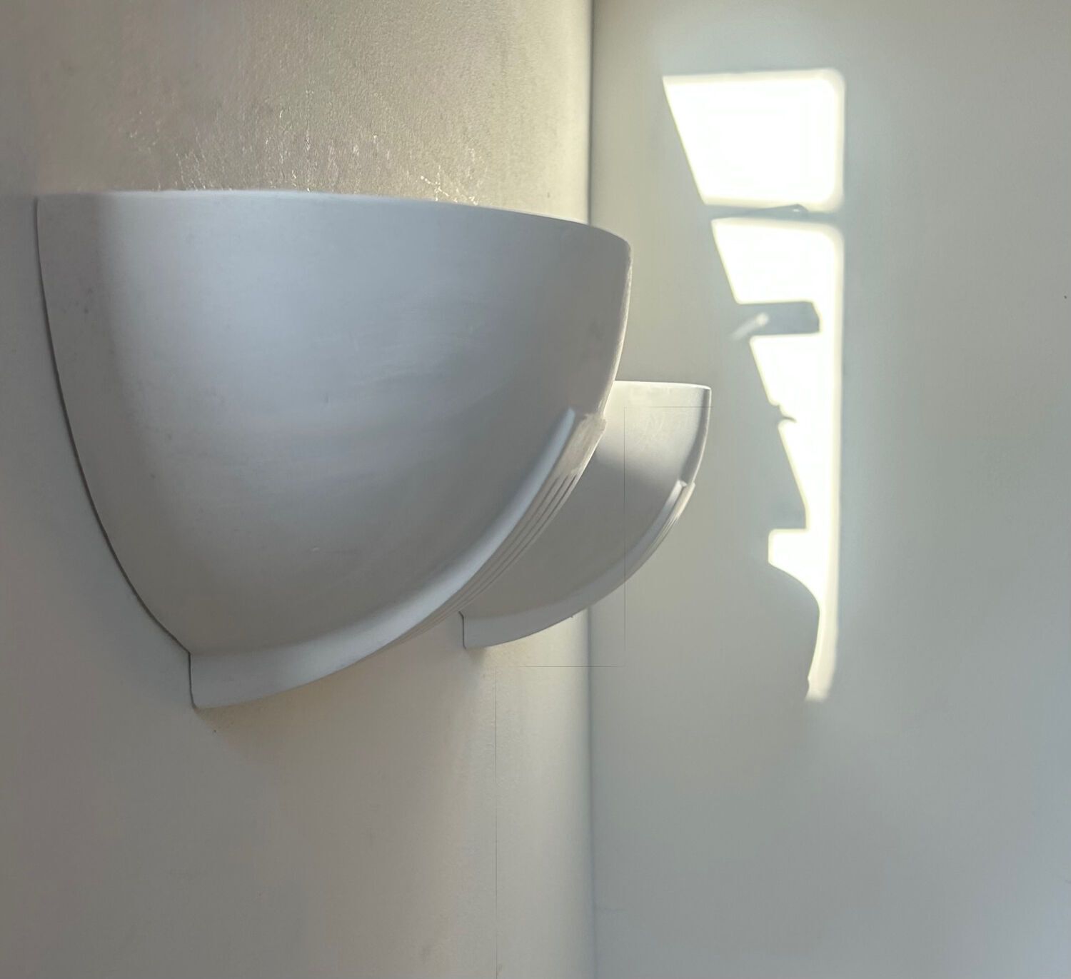 Pair Of Vintage Plaster Wall Lights, Matte White, France 1960 photo for sale