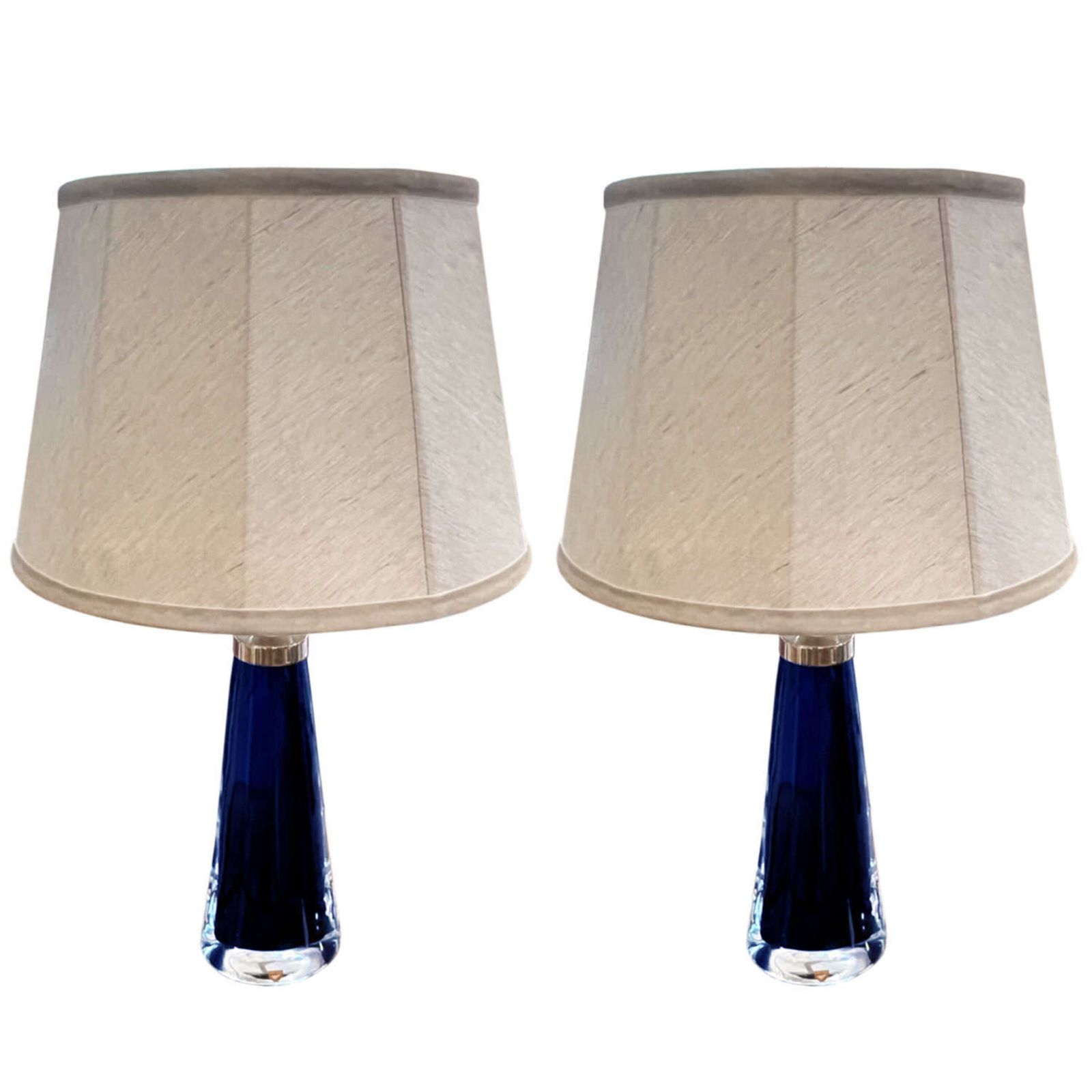 Pair Of 1960s Blue Swedish Orrefors Glass Table Lamps
