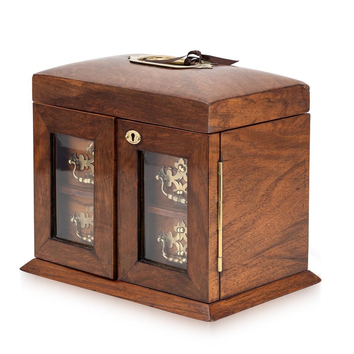 Antique 19th Century Victorian Walnut & Glass Fronted Jewellery Box C.1890 photo Home Decor