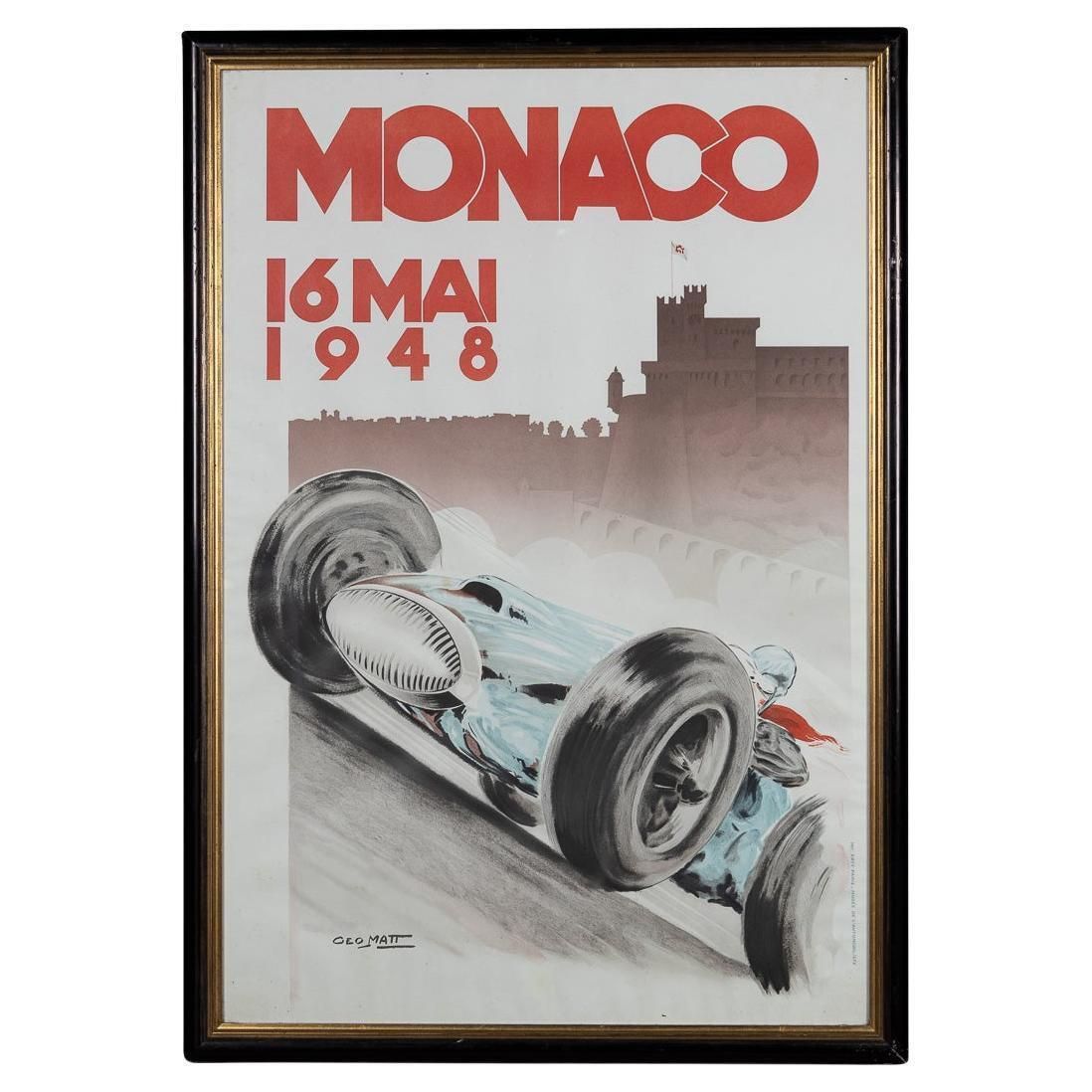 Vintage 20thc Framed 1948 Monaco Grand Prix Poster By Georges Hamel C.1985