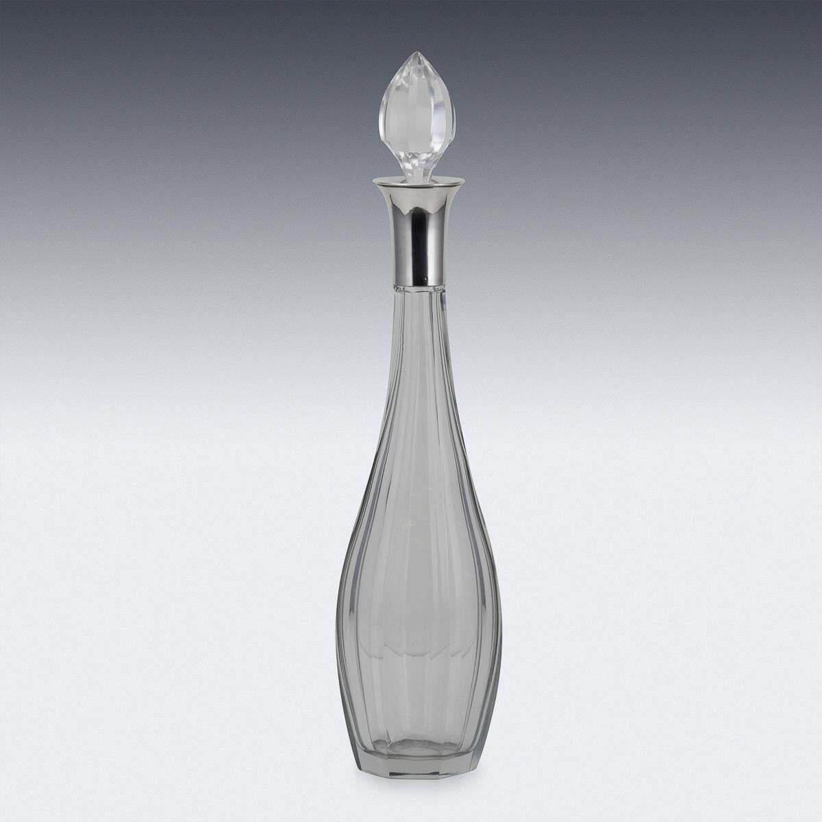 Stunning 20th Century French Art Deco Solid Silver & Cut Glass Decanter C.1920 photo for sale