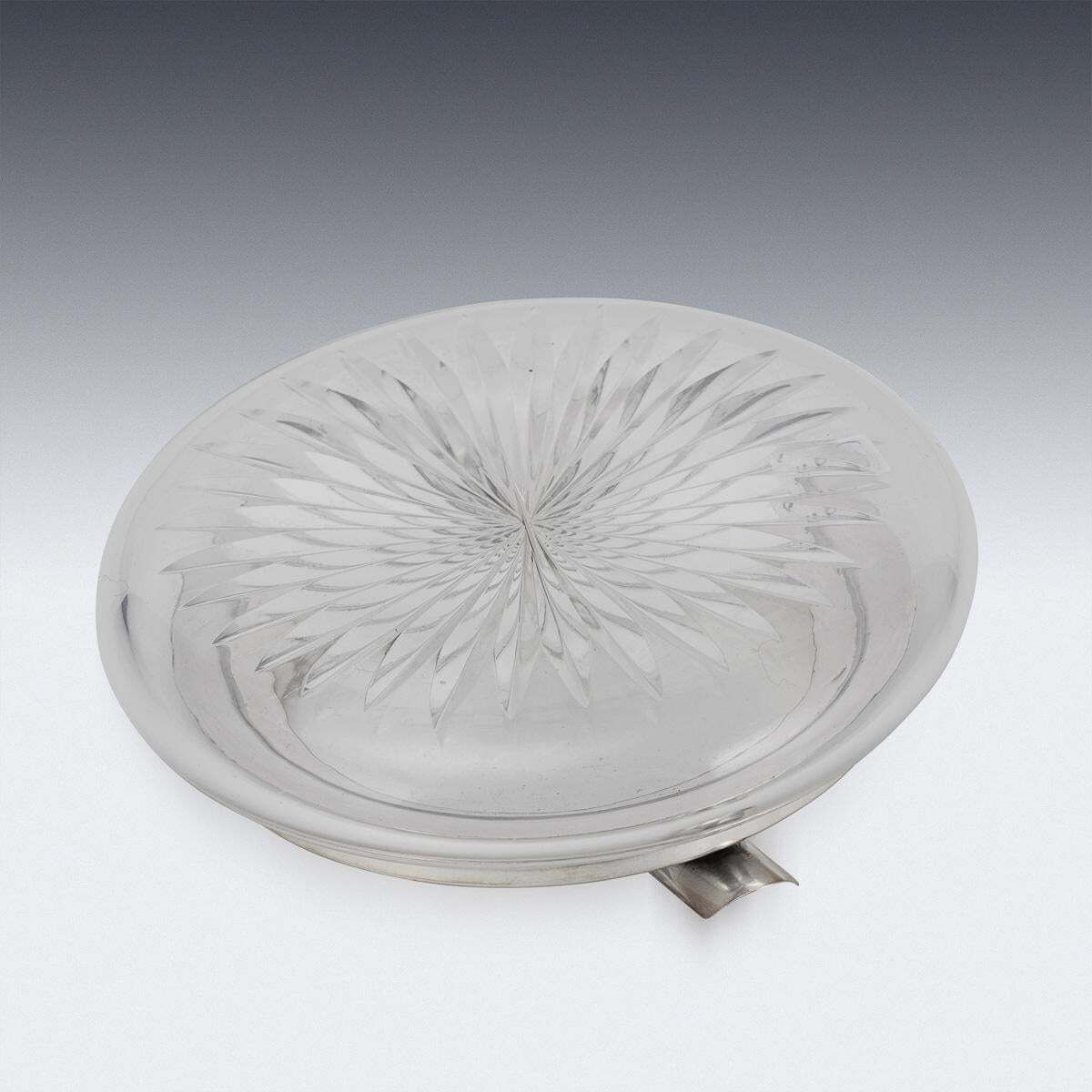 Vintage 20thc Silver Plated & Cut Glass Cigar Ashtray With Naval Badge C.1930 photo Home Decor