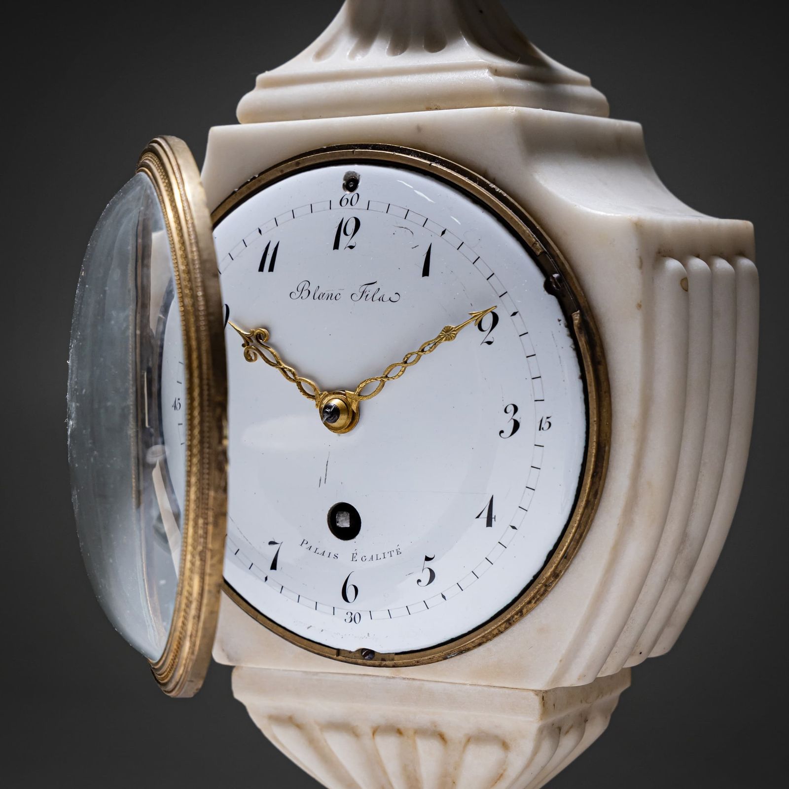 Marble Mantel Clock With Matching Vases, Circa 1830 photo for sale