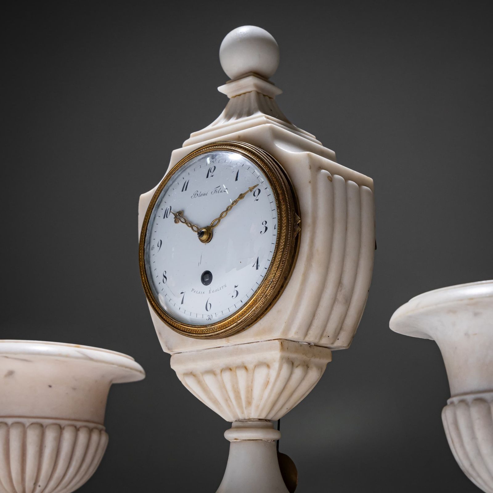Marble Mantel Clock With Matching Vases, Circa 1830 photo vinterior