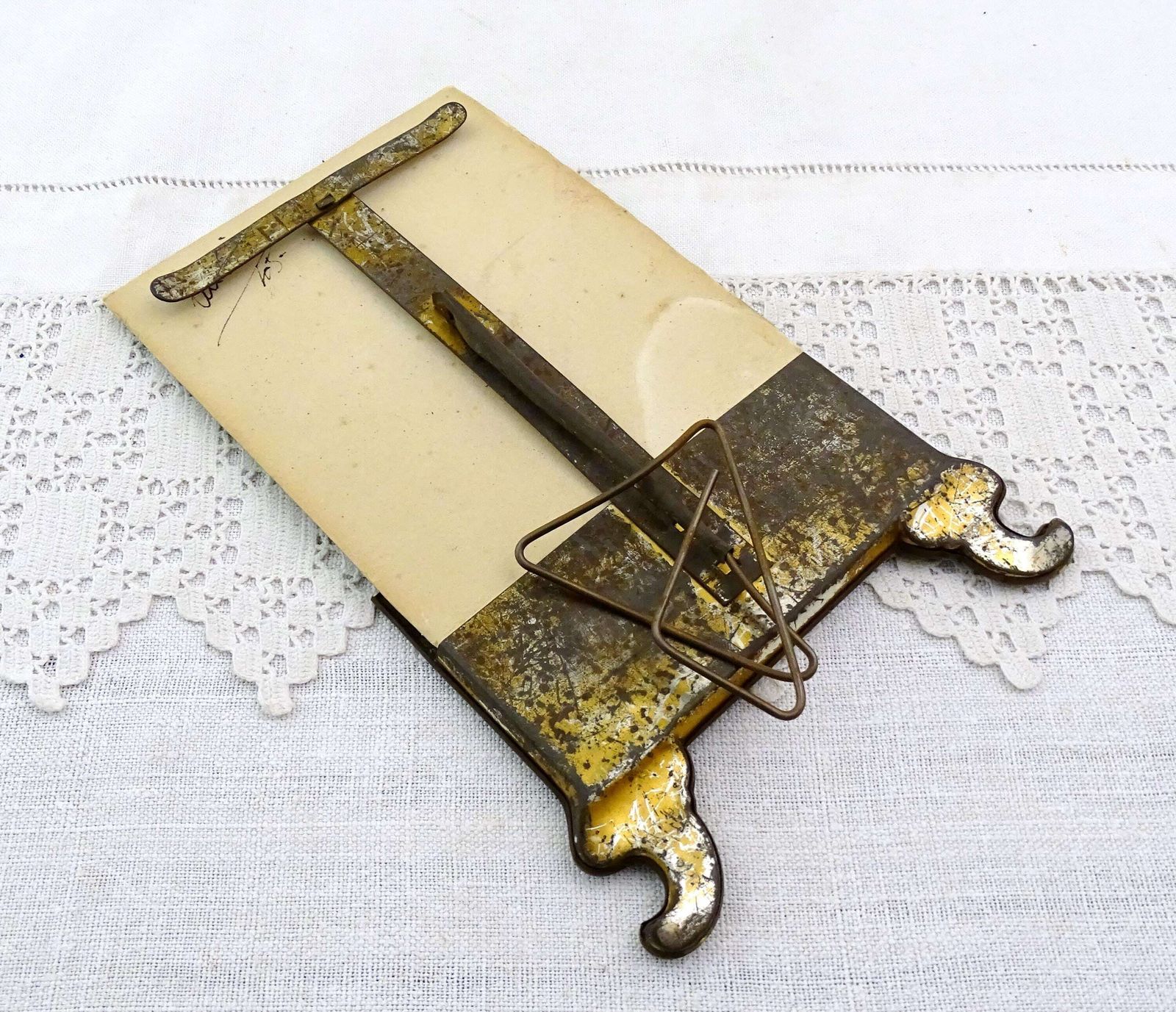 Antique French Free Standing Frame Decorated With A Cherub In Bronze Tone Embossed Metal And Black And White Photograph Sisters And Brother photo Art