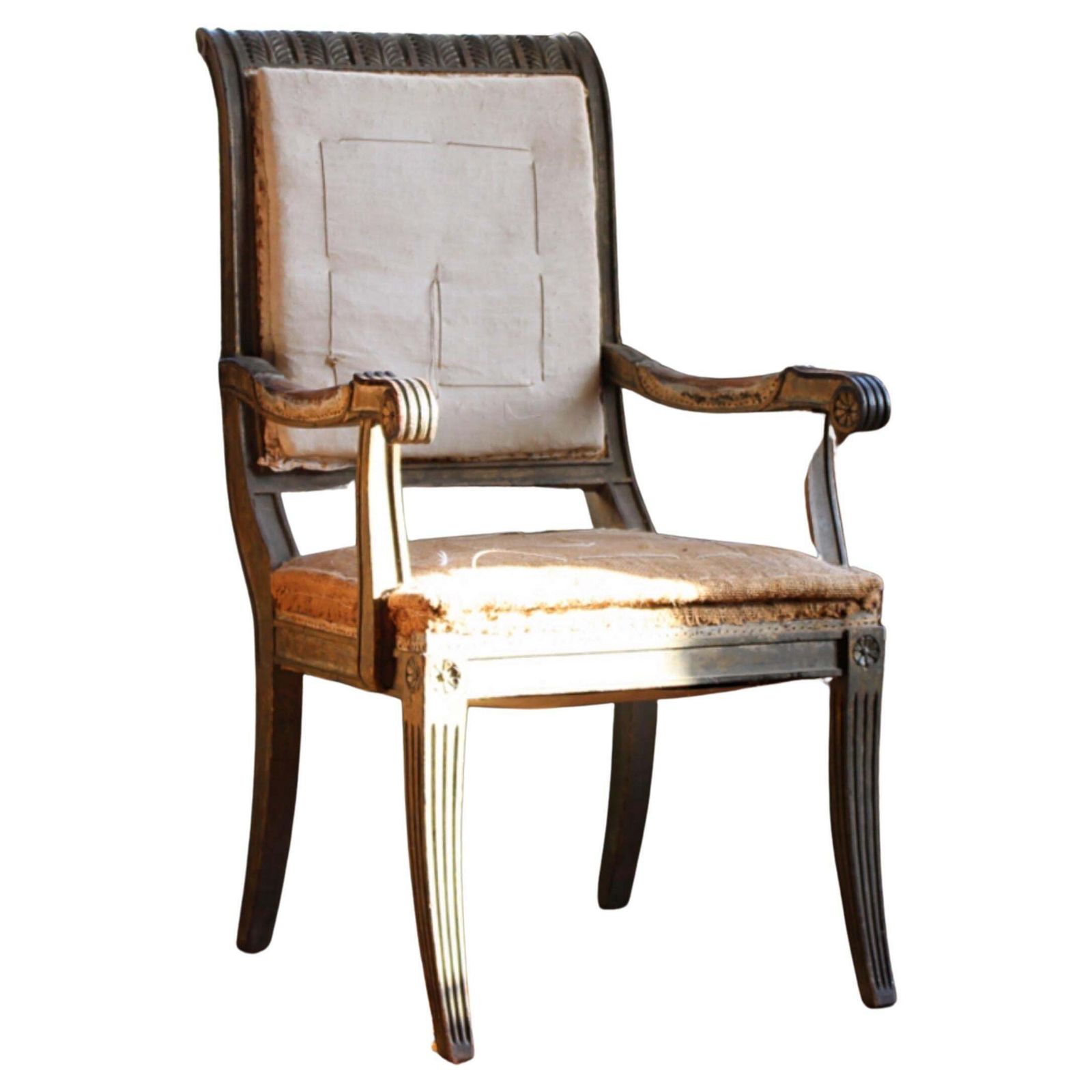 19th Century Continental Carved Armchair Original Mist Green & Gilt Finish