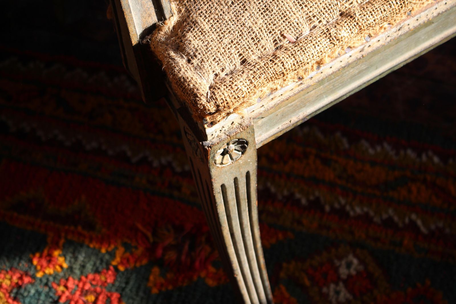 19th Century Continental Carved Armchair Original Mist Green & Gilt Finish photo Furniture
