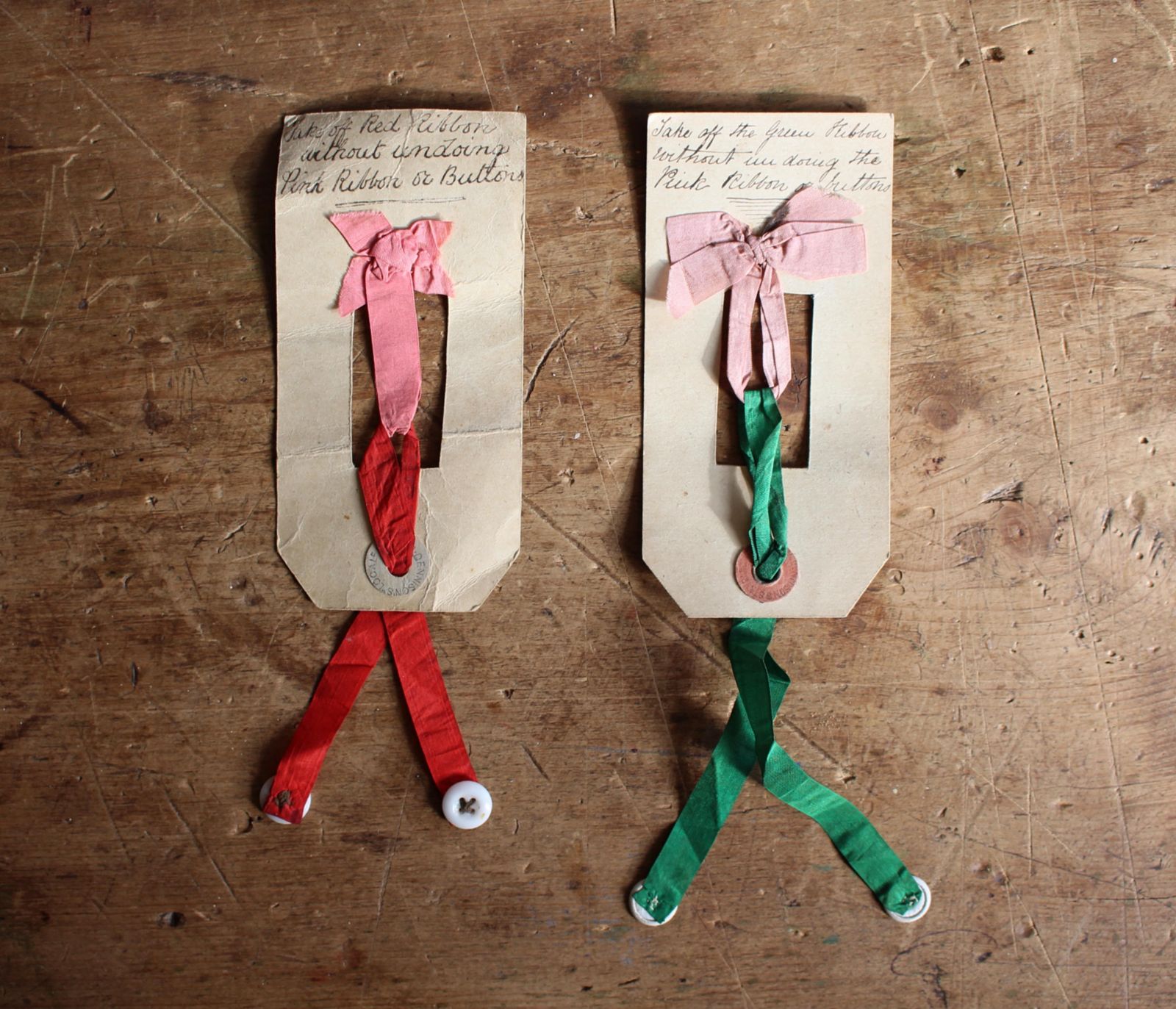 Early 20th Century Pair Of Ribbon & Button Puzzles Parlour Game photo vinterior