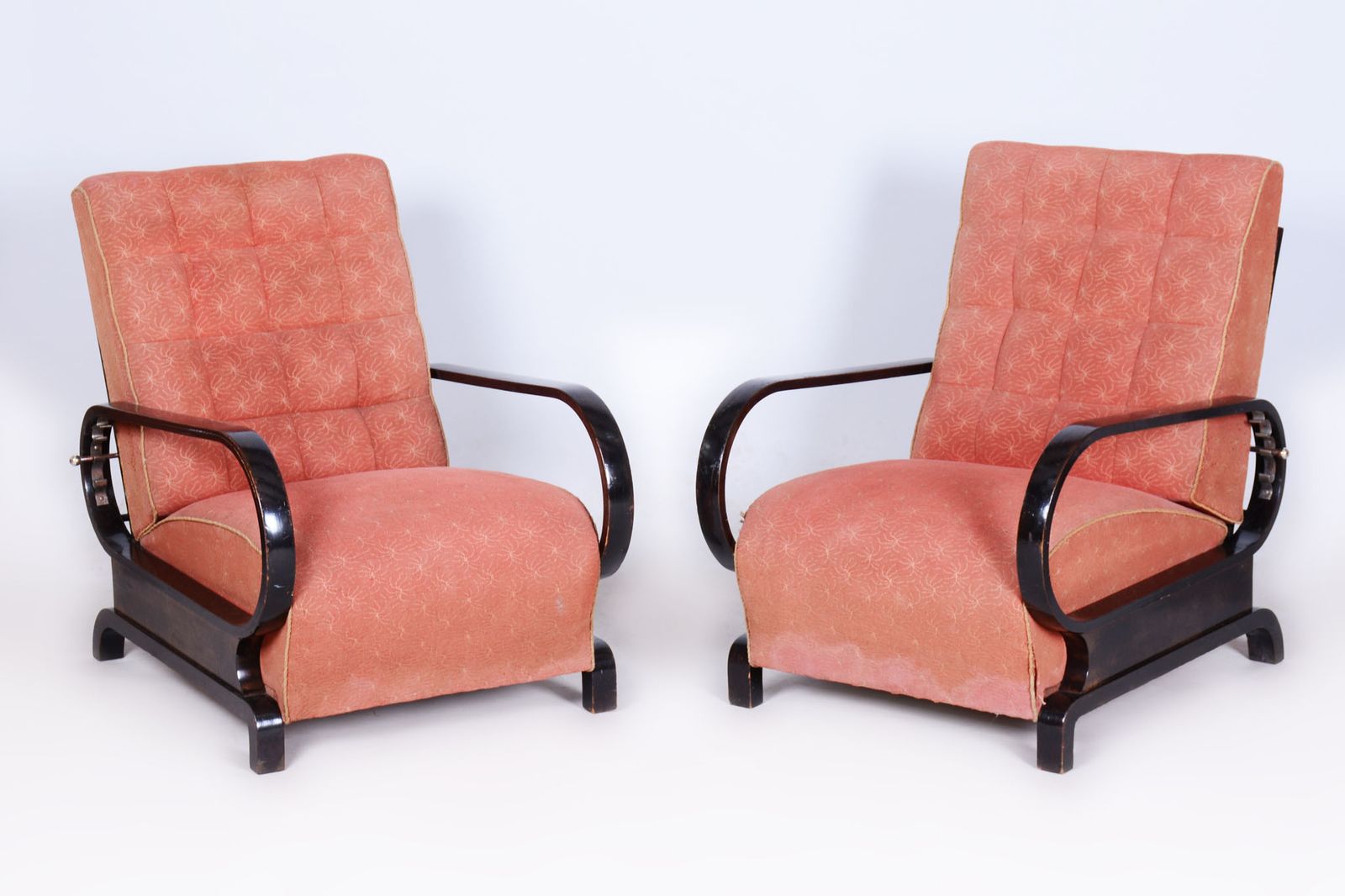 Two Restored Art Deco Reclining Armchairs, By Halabala, Up Závody, Czech. 1920s