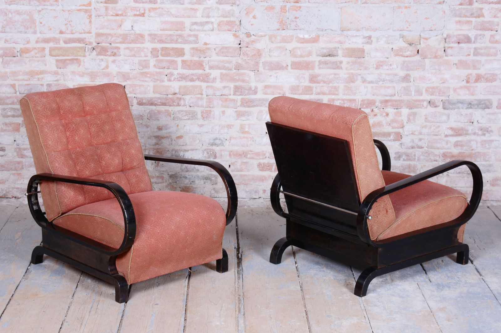 photo furniture Two Restored Art Deco Reclining Armchairs, By Halabala, Up Závody, Czech. 1920s