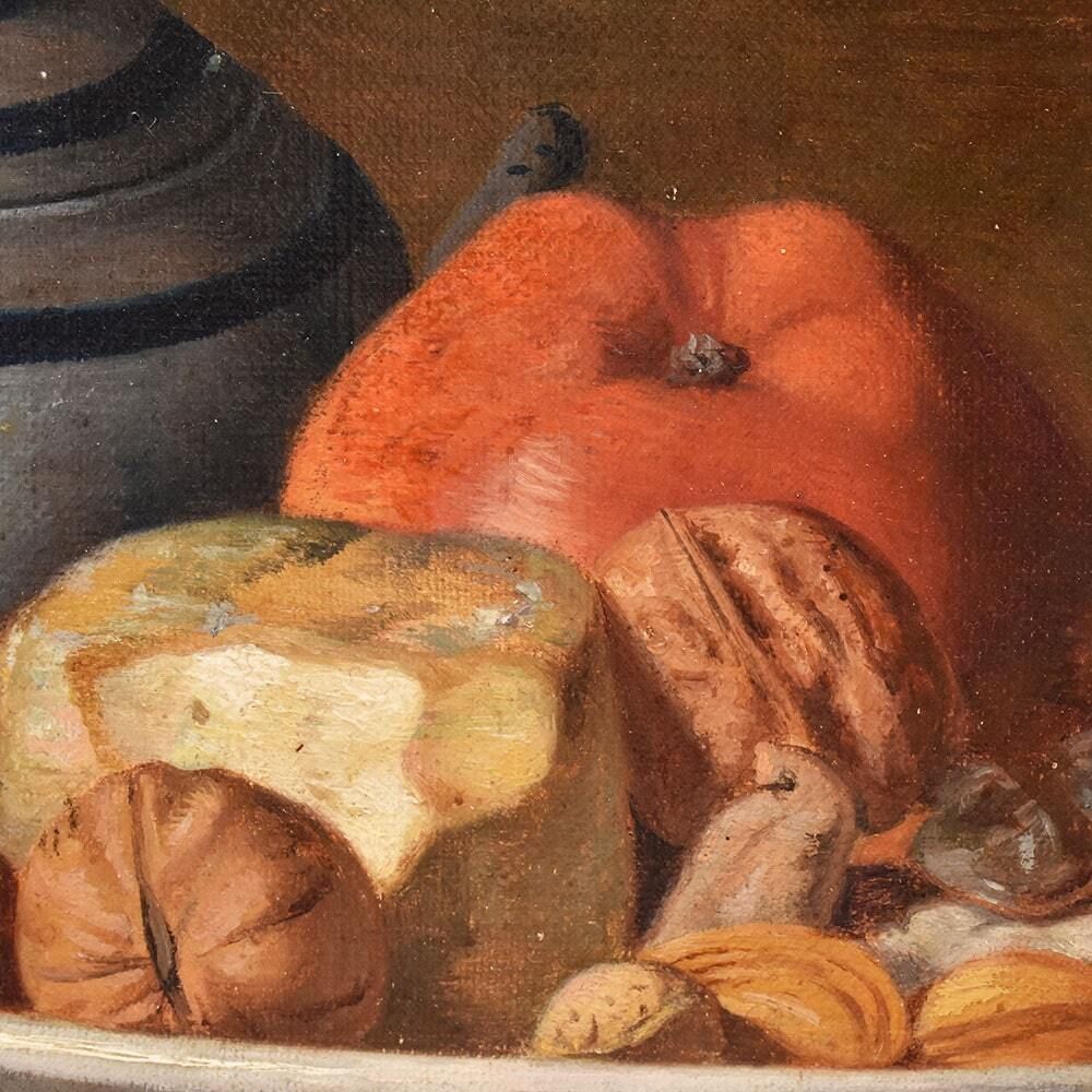 Still Life Oil Painting, Still Life With Fruit And Cheese, Oil On Canvas, Antique Painting, XIX Century. photo buy