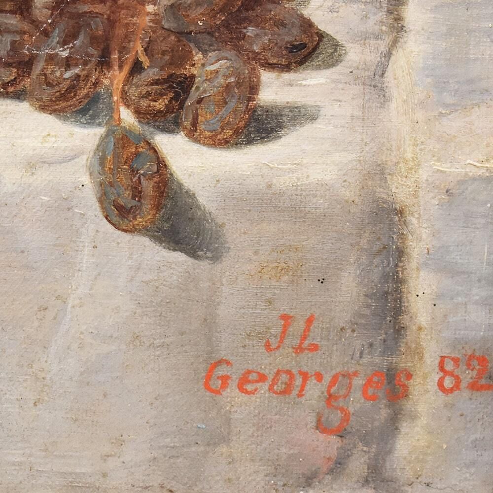 photo furniture Still Life Oil Painting, Still Life With Fruit And Cheese, Oil On Canvas, Antique Painting, XIX Century.