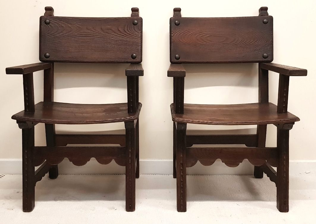 A Pair Of Antique Spanish Carved Oak Carver Chairs. photo furniture