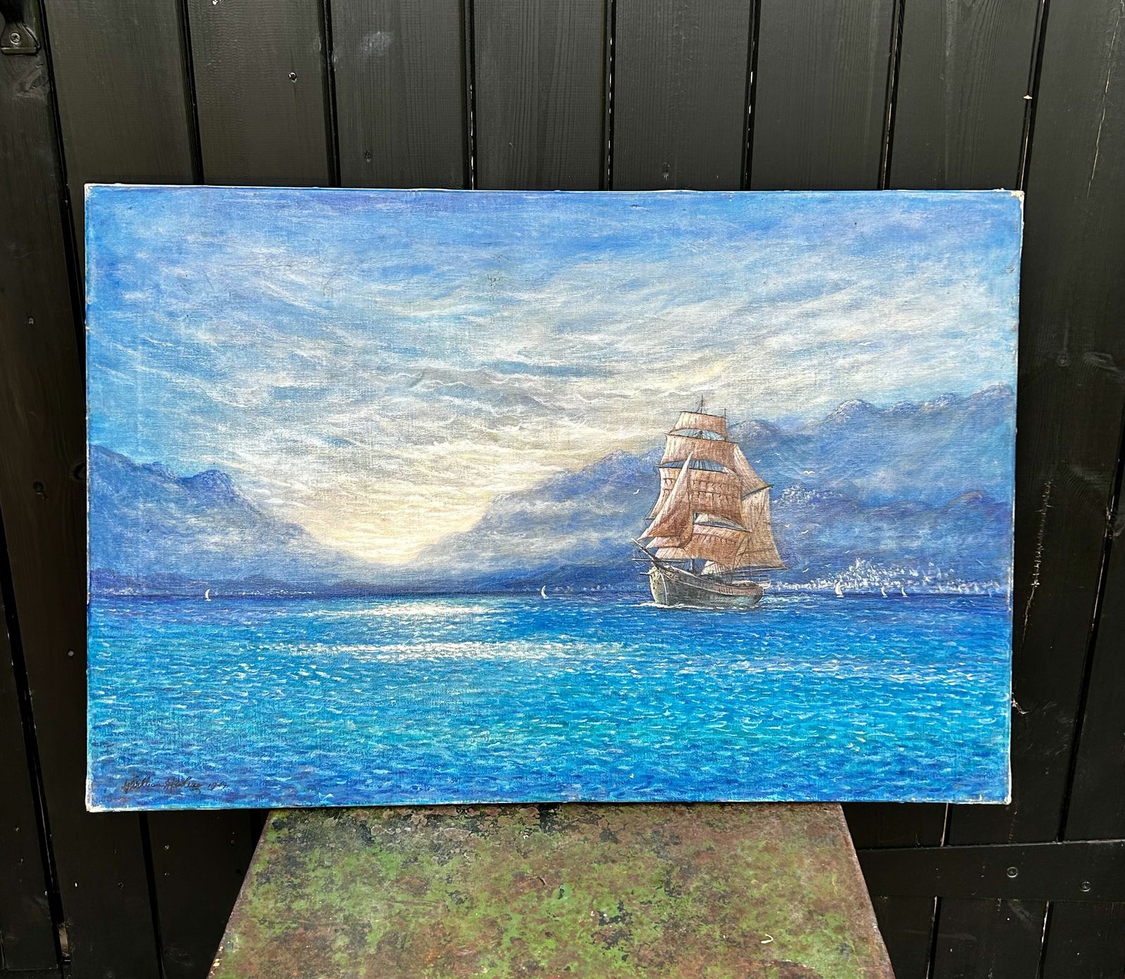 Mid Century's Oil On Canvas   'A Ship Called Romance', Signed By Artist