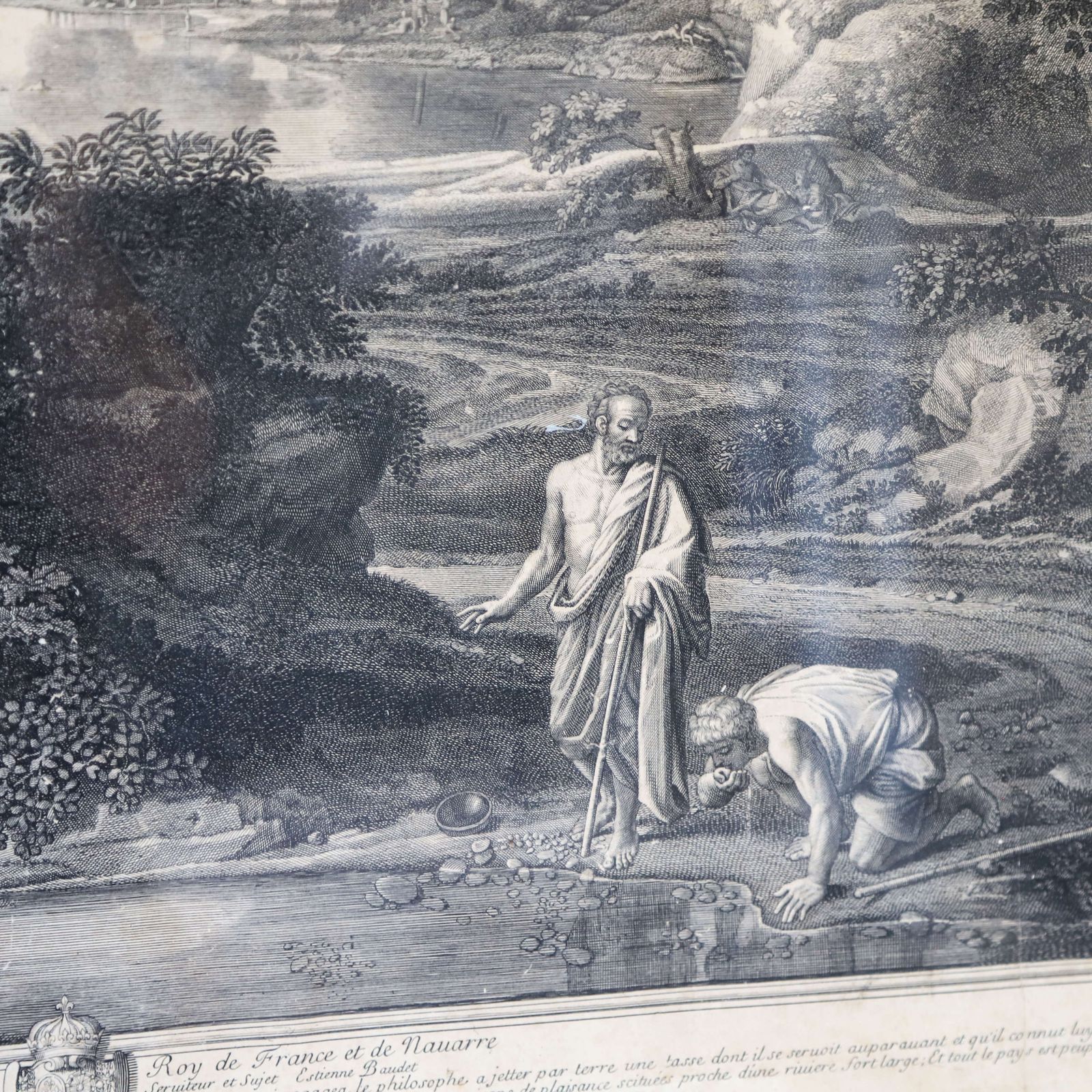 18th Century French Engraving 'Landscape With Diogenes' By étienne Baudet   Original Frame photo Art