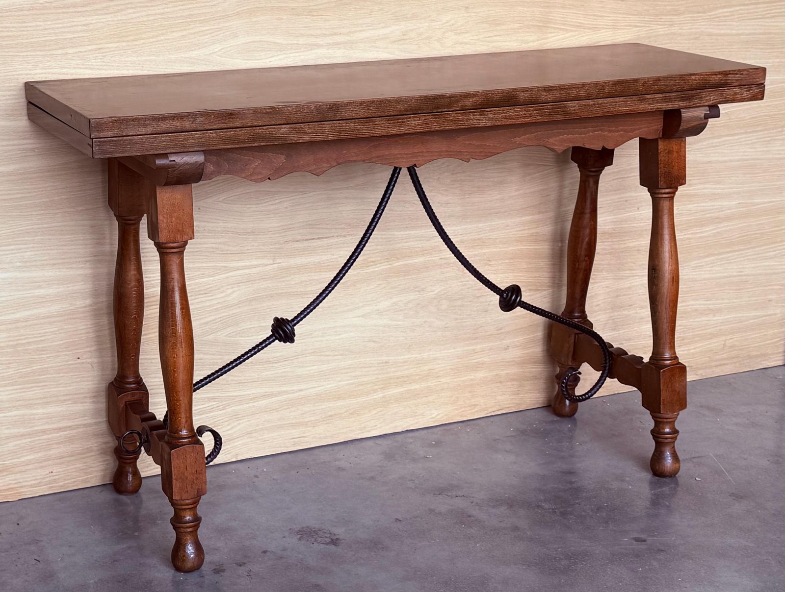 20th Century Spanish Console Fold Out Farm Table With Wood Stretcher photo Furniture