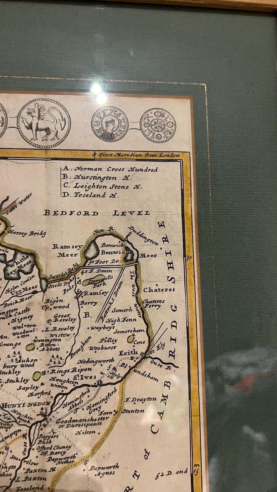 Framed 18th Century Map Of Huntingdonshire By Herman Moll – Antique English County Map photo buy