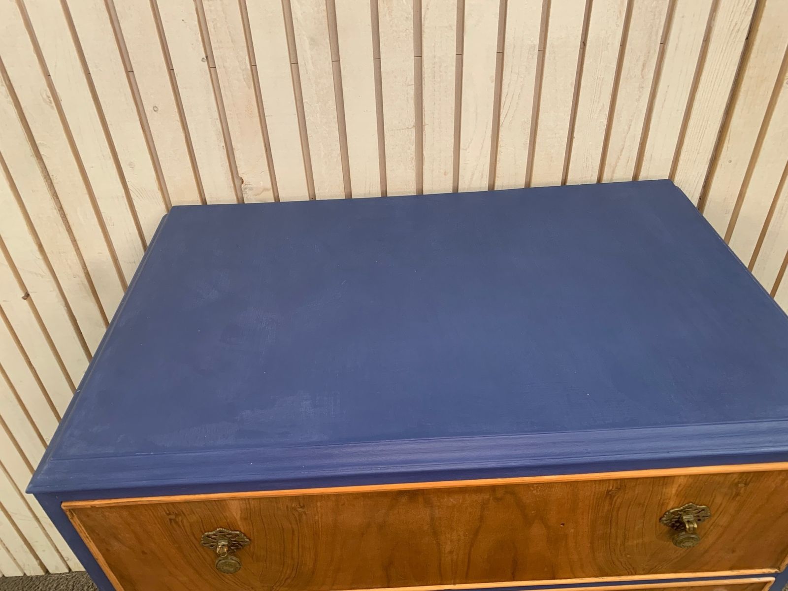 Upcycled 4 Drawer Chest In A  Blue Ink Colour On Queen Ann Legs. photo furniture