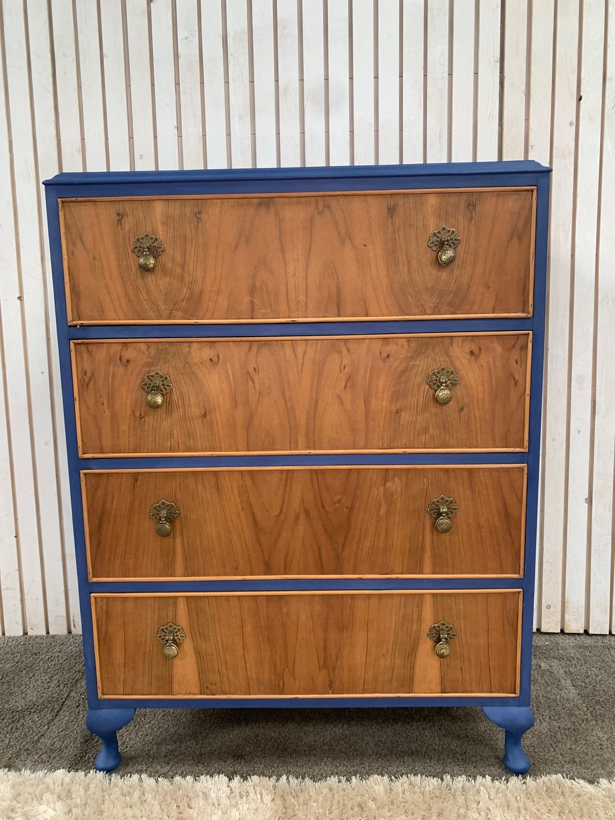 Upcycled 4 Drawer Chest In A  Blue Ink Colour On Queen Ann Legs. photo buy