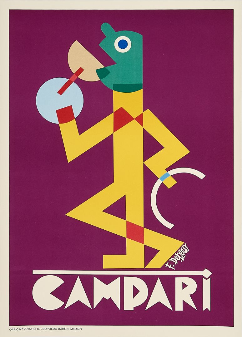 Fortunato Depero, C.A. 1980s  Campari  Advertising Vintage Affiche Linen Backed On Canvas