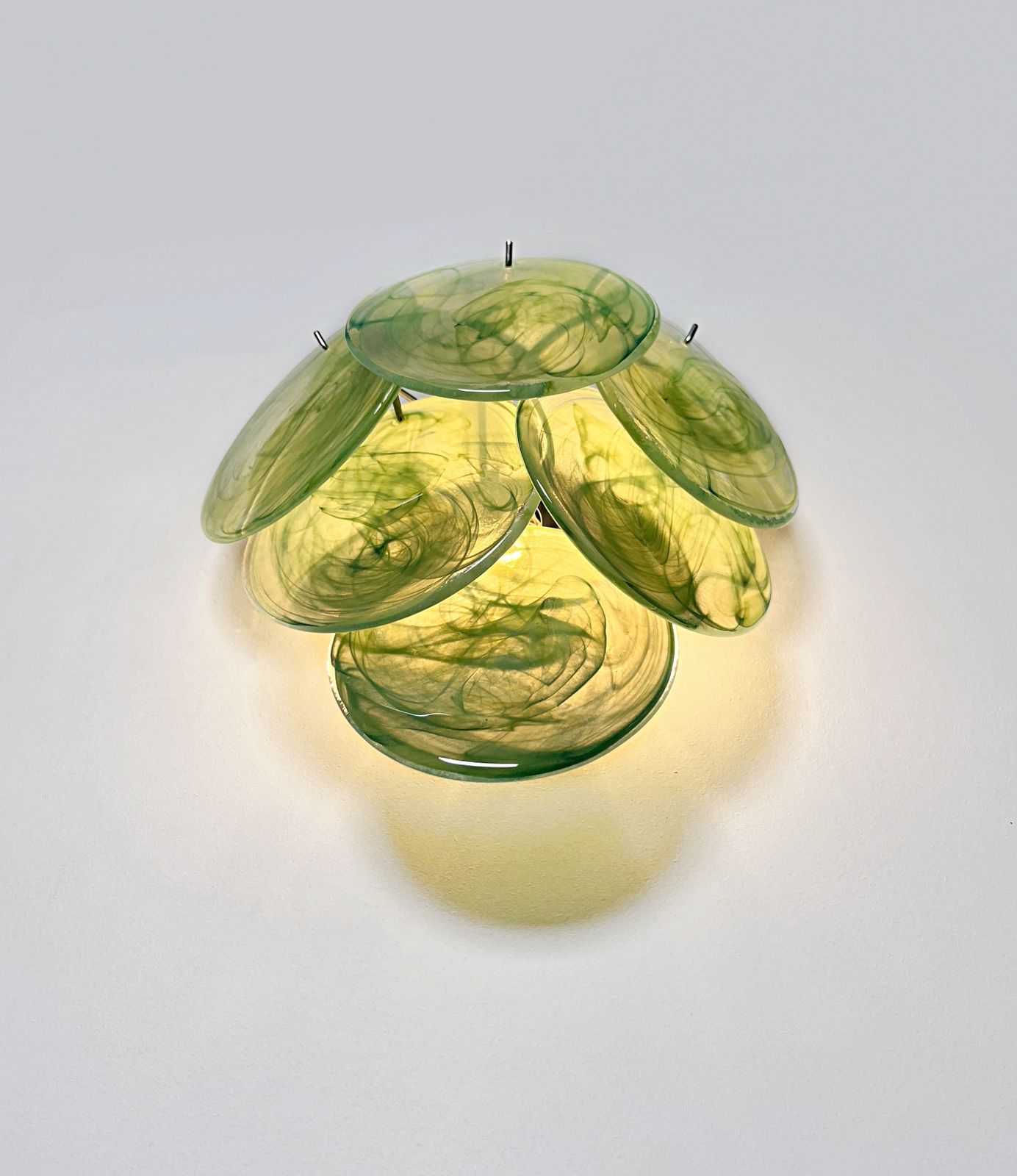 Pair Of Glass Wall Sconces   6 Alabaster Green Disks photo furniture