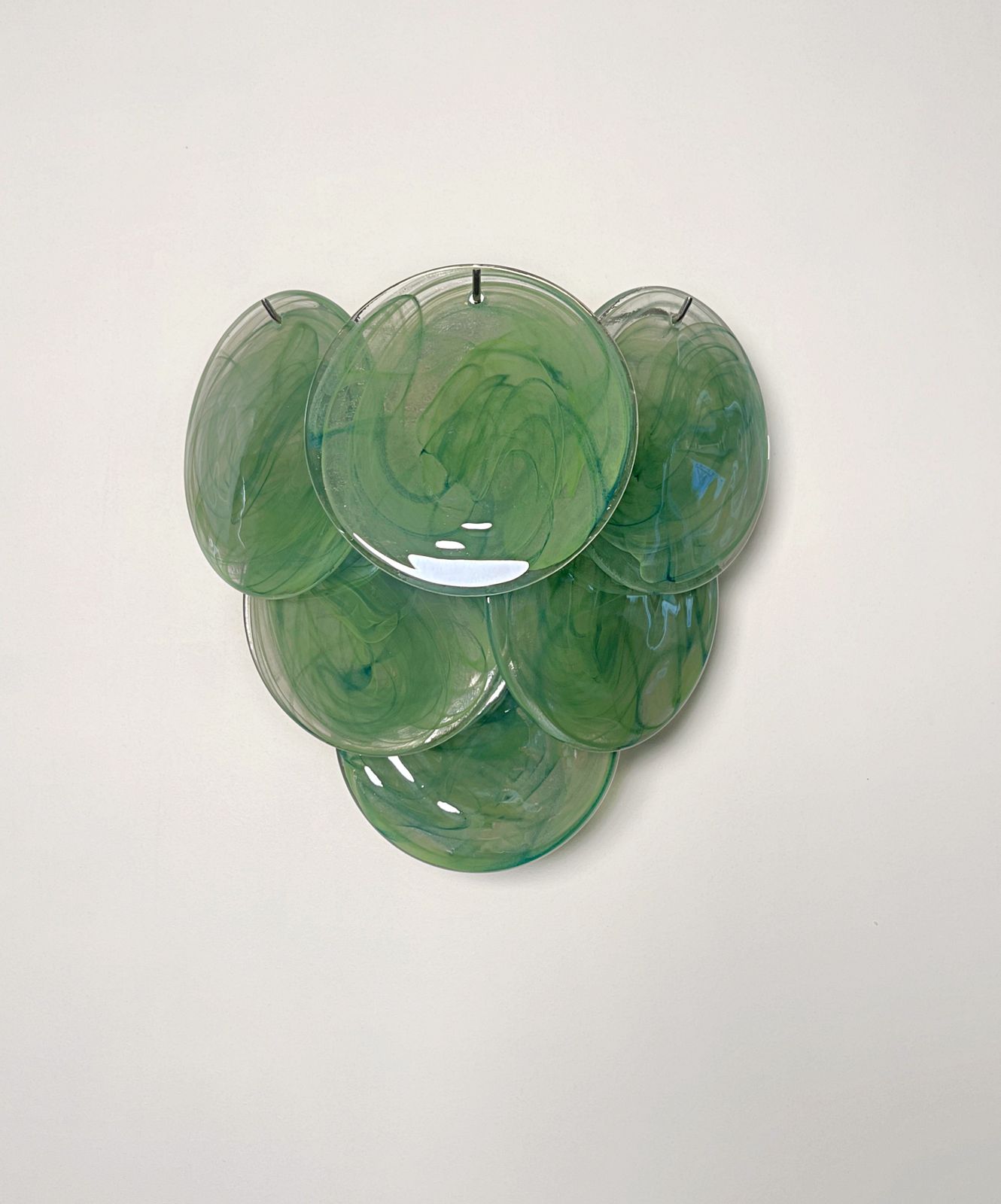Pair Of Glass Wall Sconces   6 Alabaster Green Disks