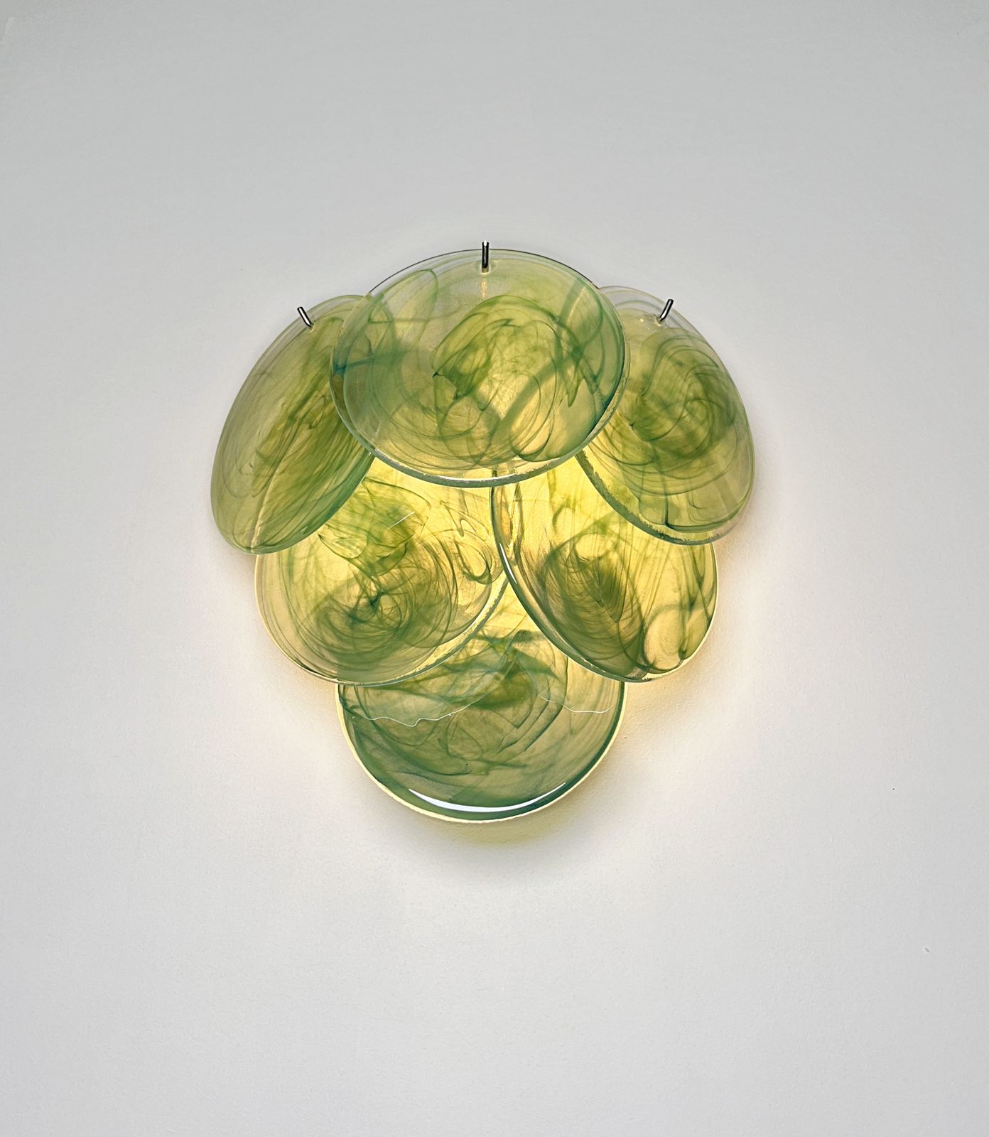 Pair Of Glass Wall Sconces   6 Alabaster Green Disks photo vintage