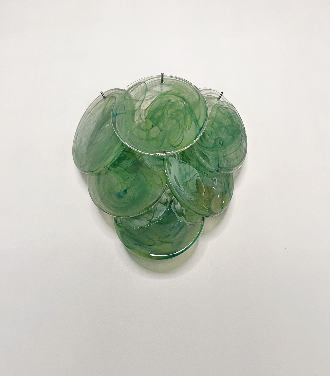 Lighting Pair Of Glass Wall Sconces   6 Alabaster Green Disks photo