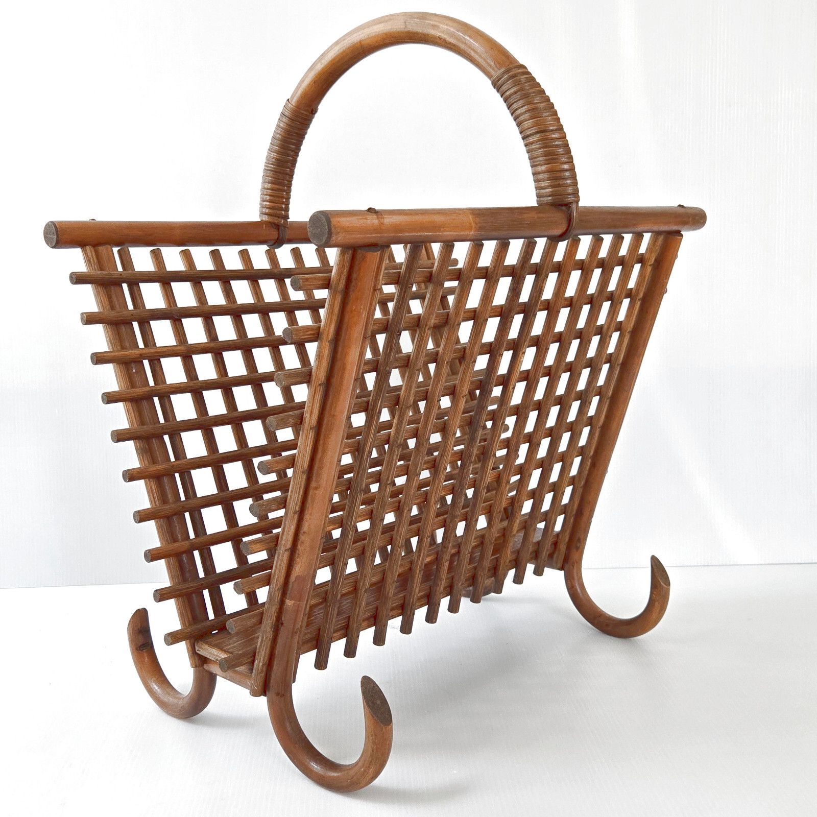 Stunning Vintage 1960s Bamboo & Rattan Magazine Rack 60s 60s