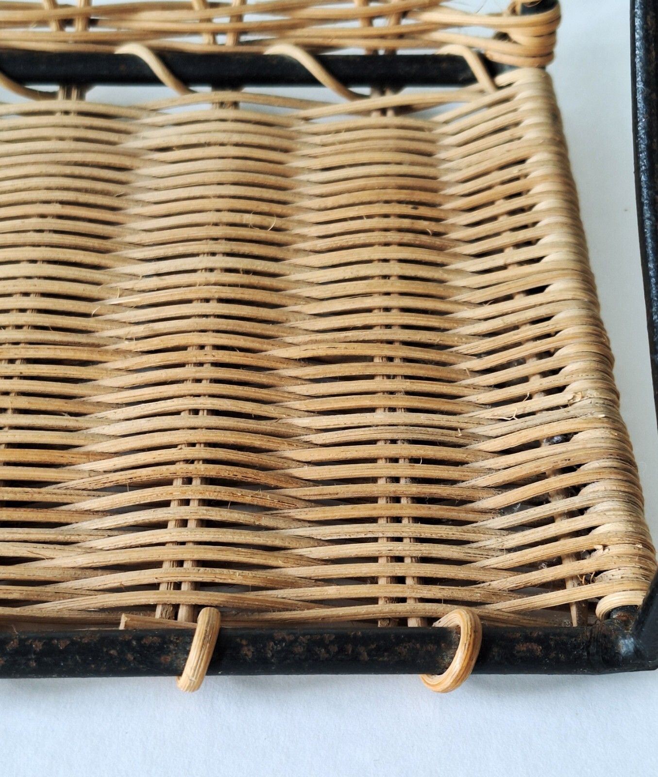 photo for sale Mid Century French Wicker & Iron Shelf, Attd To Raoul Guy