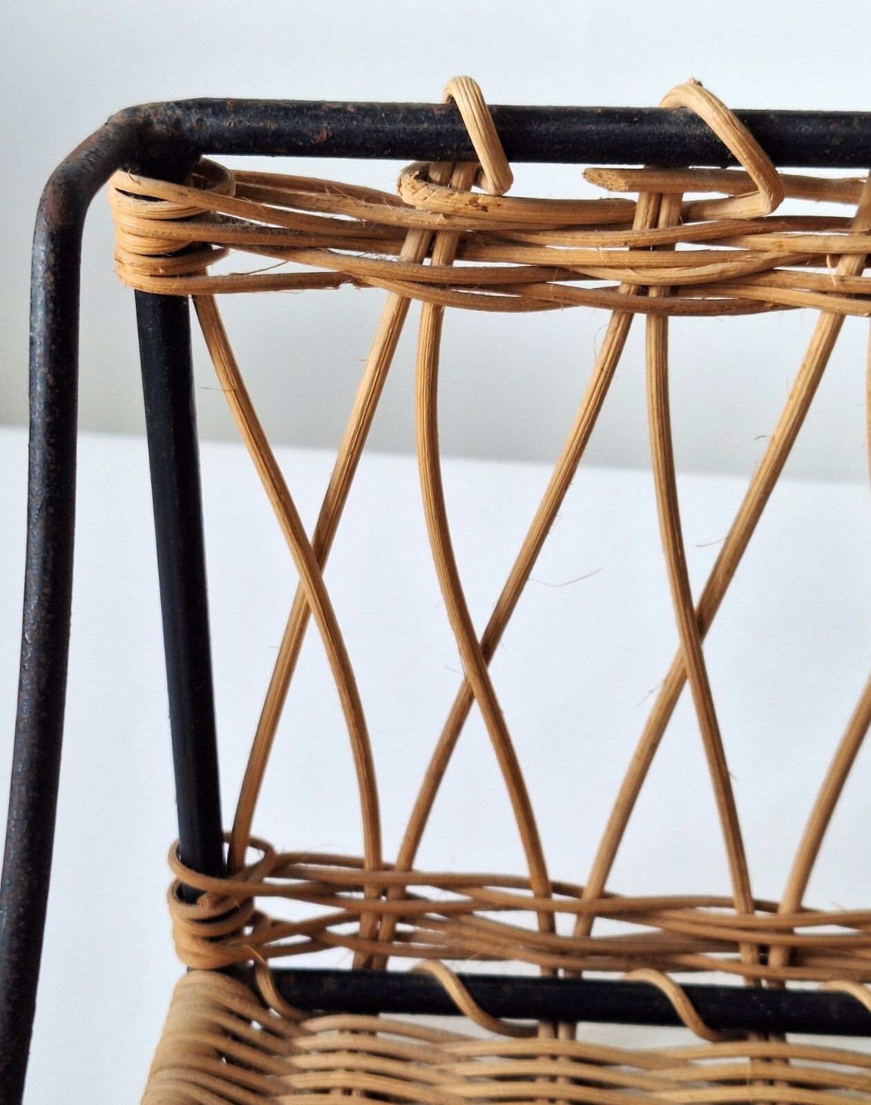 345.0 Mid Century French Wicker & Iron Shelf, Attd To Raoul Guy photo