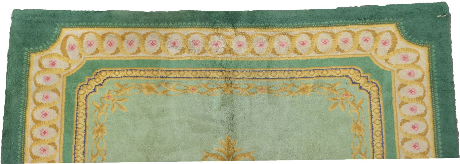 Vintage Spanish Carpet – Deep Green With Cream & Gold Medallion, Large Handwoven Rug 639x295cm photo 16000.0
