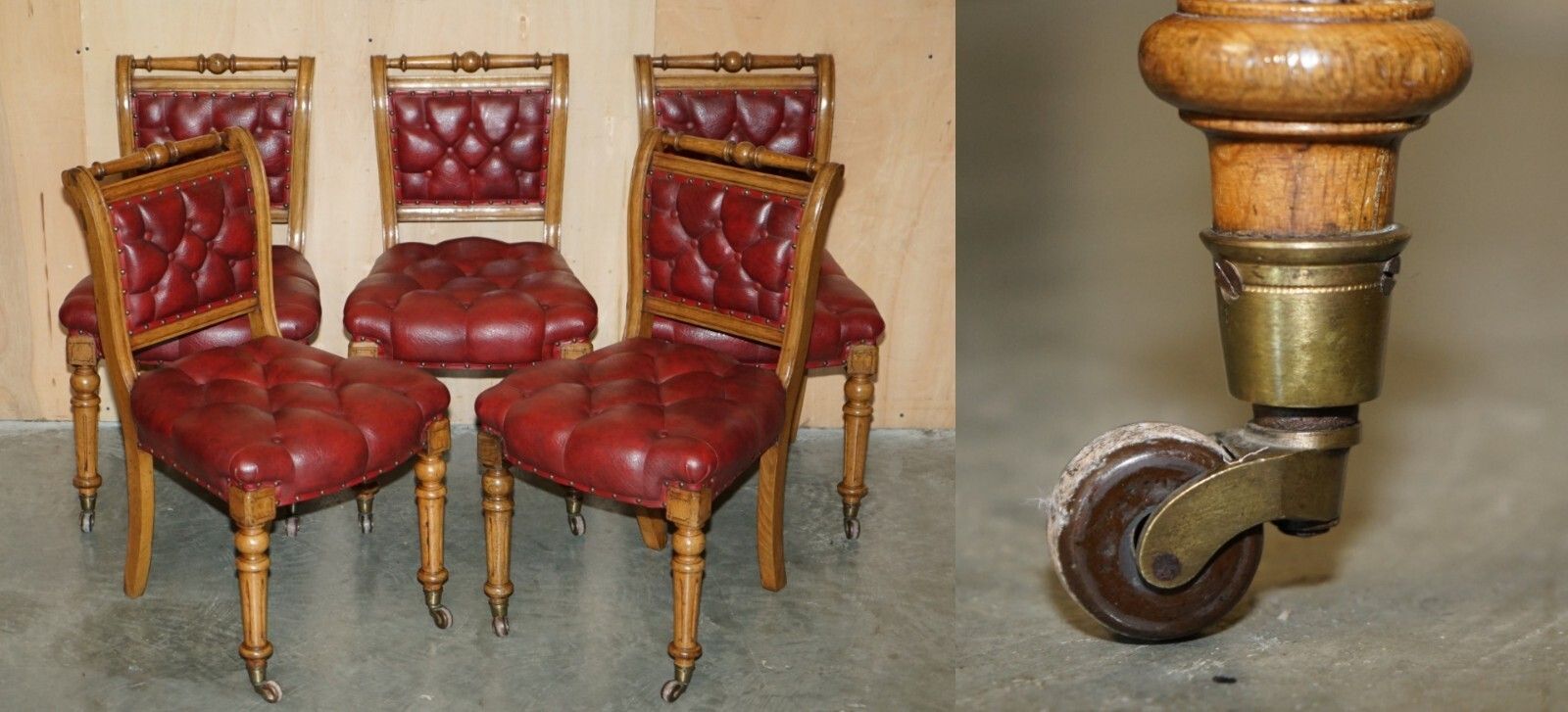 Five Antique Holland & Son's Attributed Dining Chairs With English Oak Frames 5