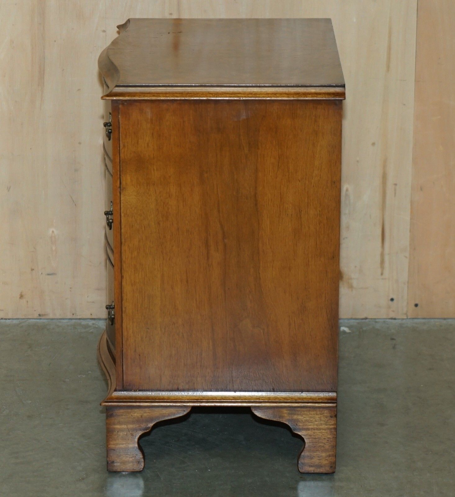 Furniture Vintage Burr Walnut Serpentine Fronted Nightstand Side Table Chest Of Drawers photo