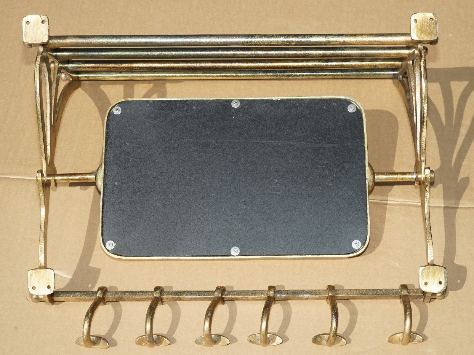 photo for sale Vintage Gold Leaf Pormanteau Luggage Rack Coat Hook & Cheval Mirror For Entrance