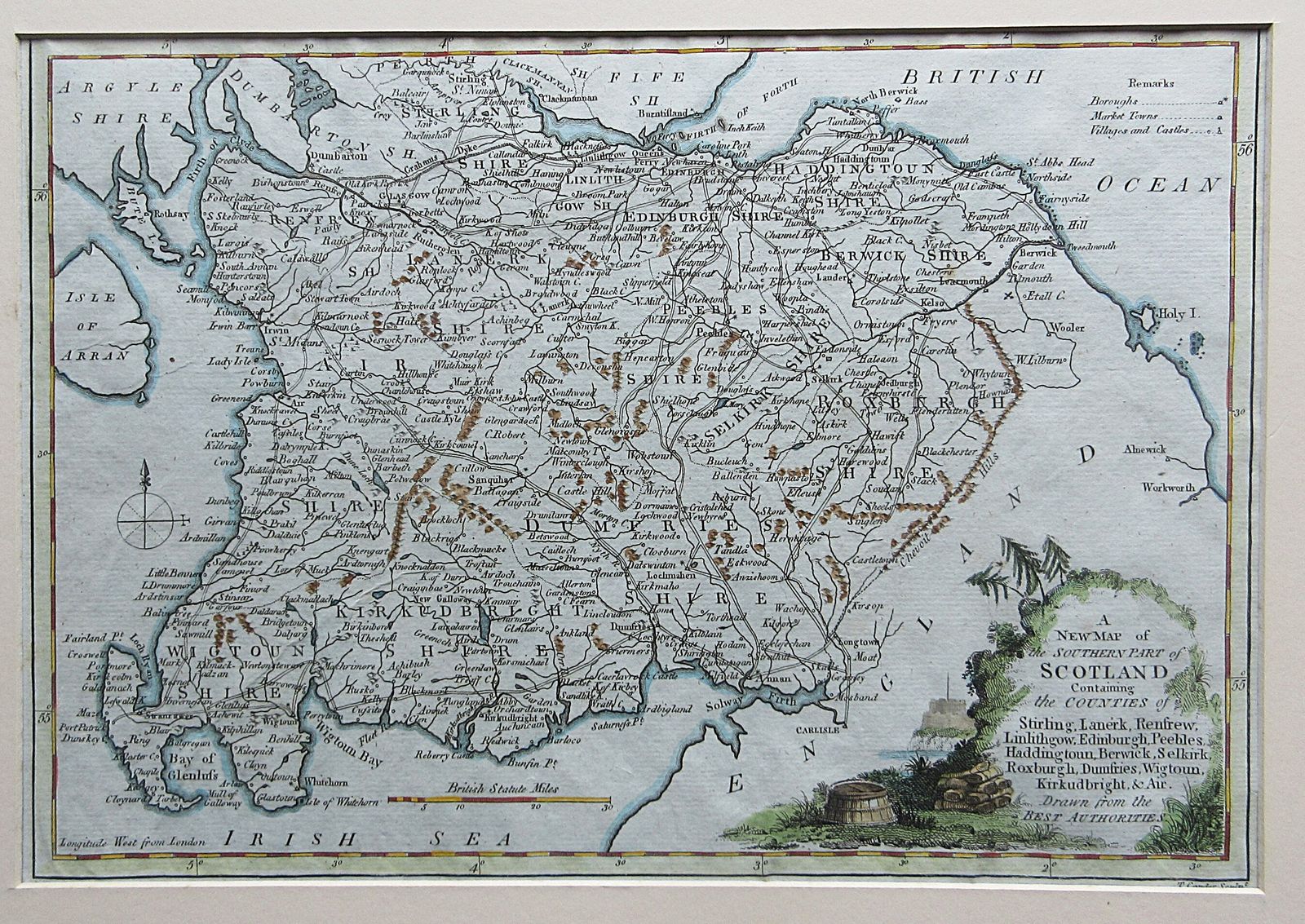Framed Antique Map Of Southern Scotland By Thomas Conder ~ Alexander Hogg 1794 photo for sale