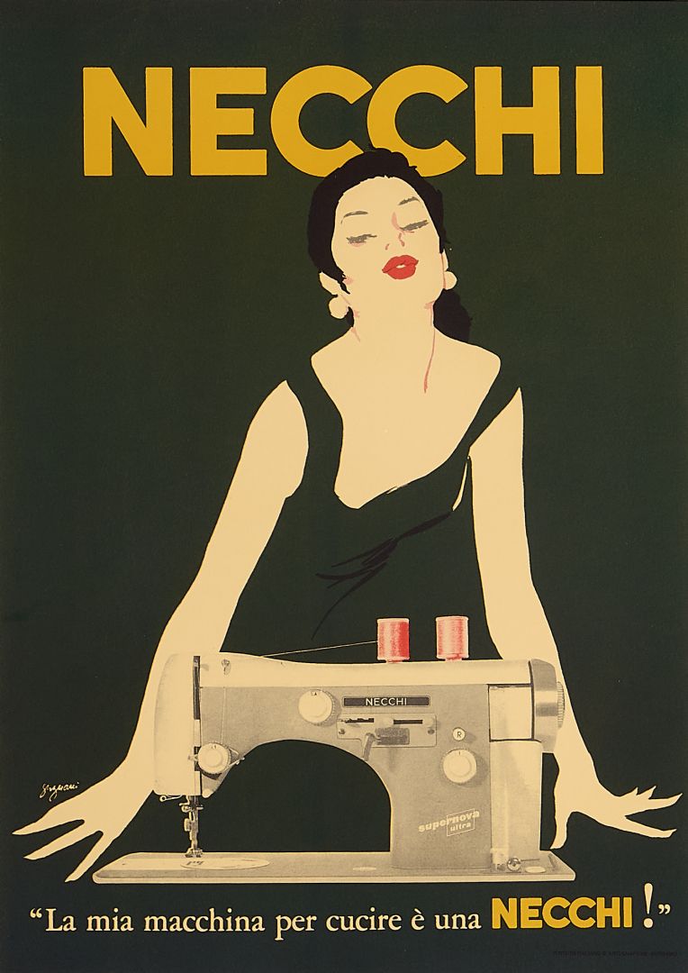 Jeanne Grignani, 80s Necchi (Green)  Original Affiche Linen Backed On Canvas