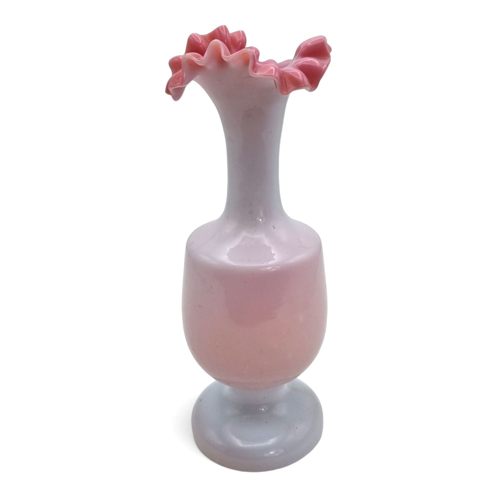 Victorian Vase Jack In The Pulpit Opaline Pink Milk Glass Ruffle Bud Vase