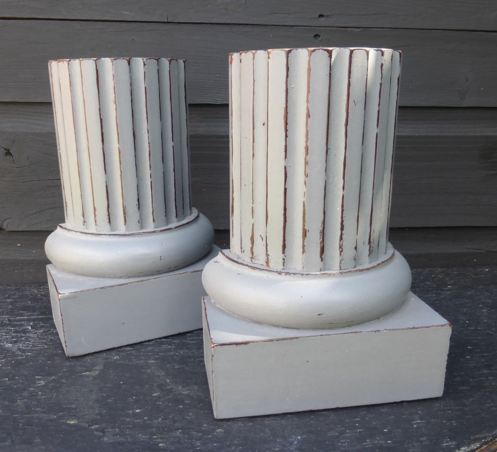 The 'Bombay Company' Grey Painted Wood Classic Pillar Column Bookends 18cms High photo for sale