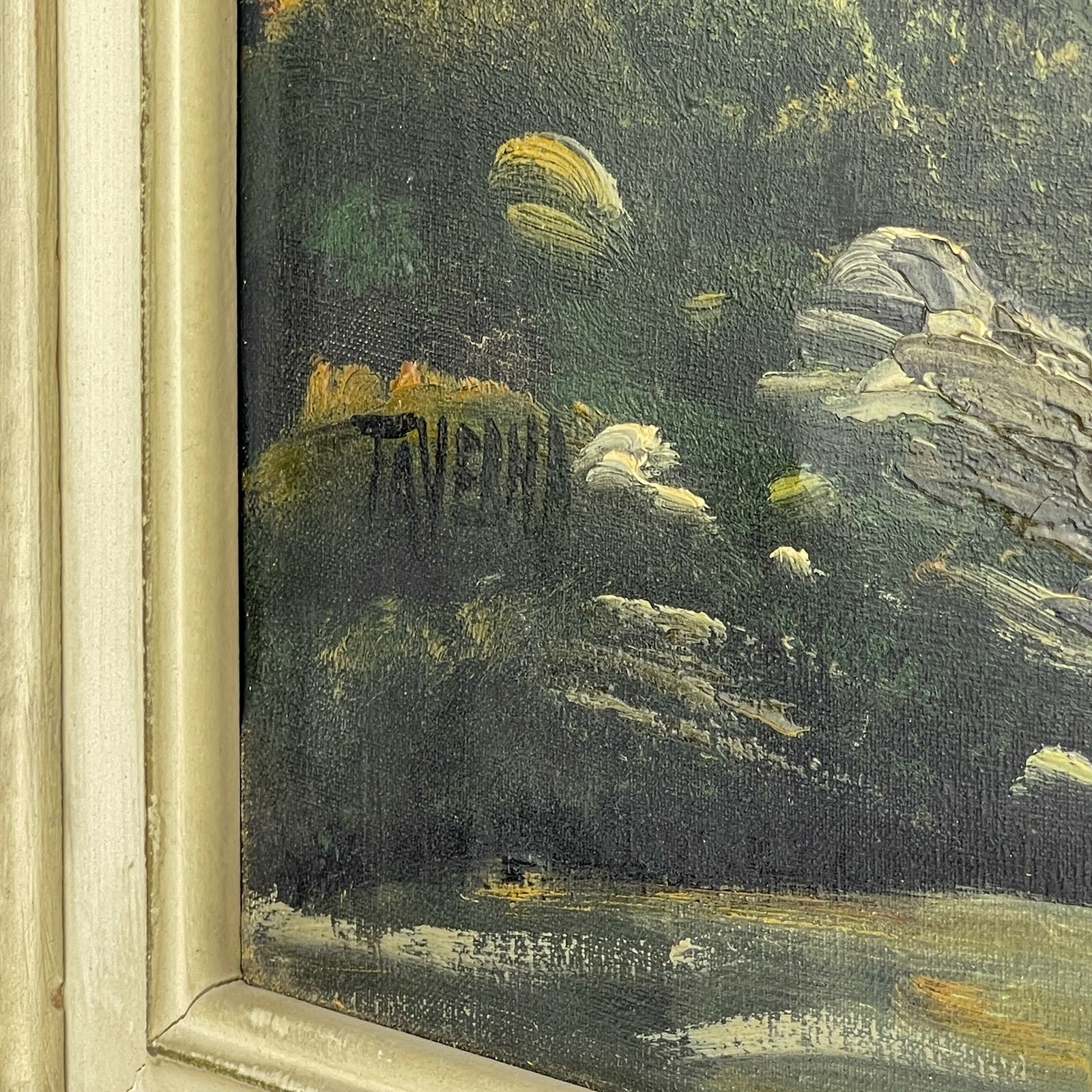 photo vintage Groot Landschapsschilderij In Olieverf Door G. Taverna (1814–1878), Gesigneerd, Zwitsers, 19e Eeuw