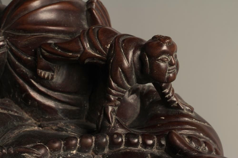 Large Antique Chinese Carved Hardwood Buddha photo vintage