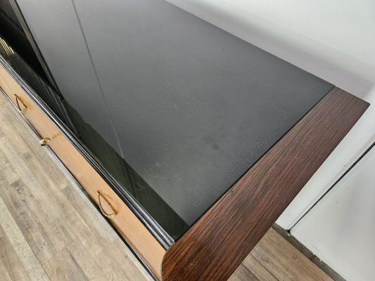 photo furniture Art Deco Sideboard In Mahogany And Maple With Black Glass And Brass Finishes By Osvaldo Borsani For La Permanente Mobili Cantù, 1950