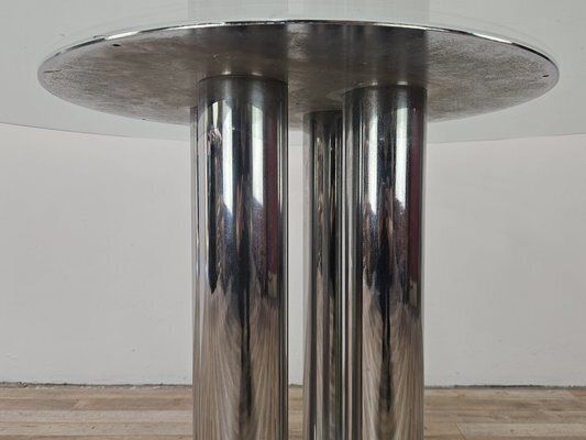 photo buy Vintage Metal Table With Round Glass Top, 1970s
