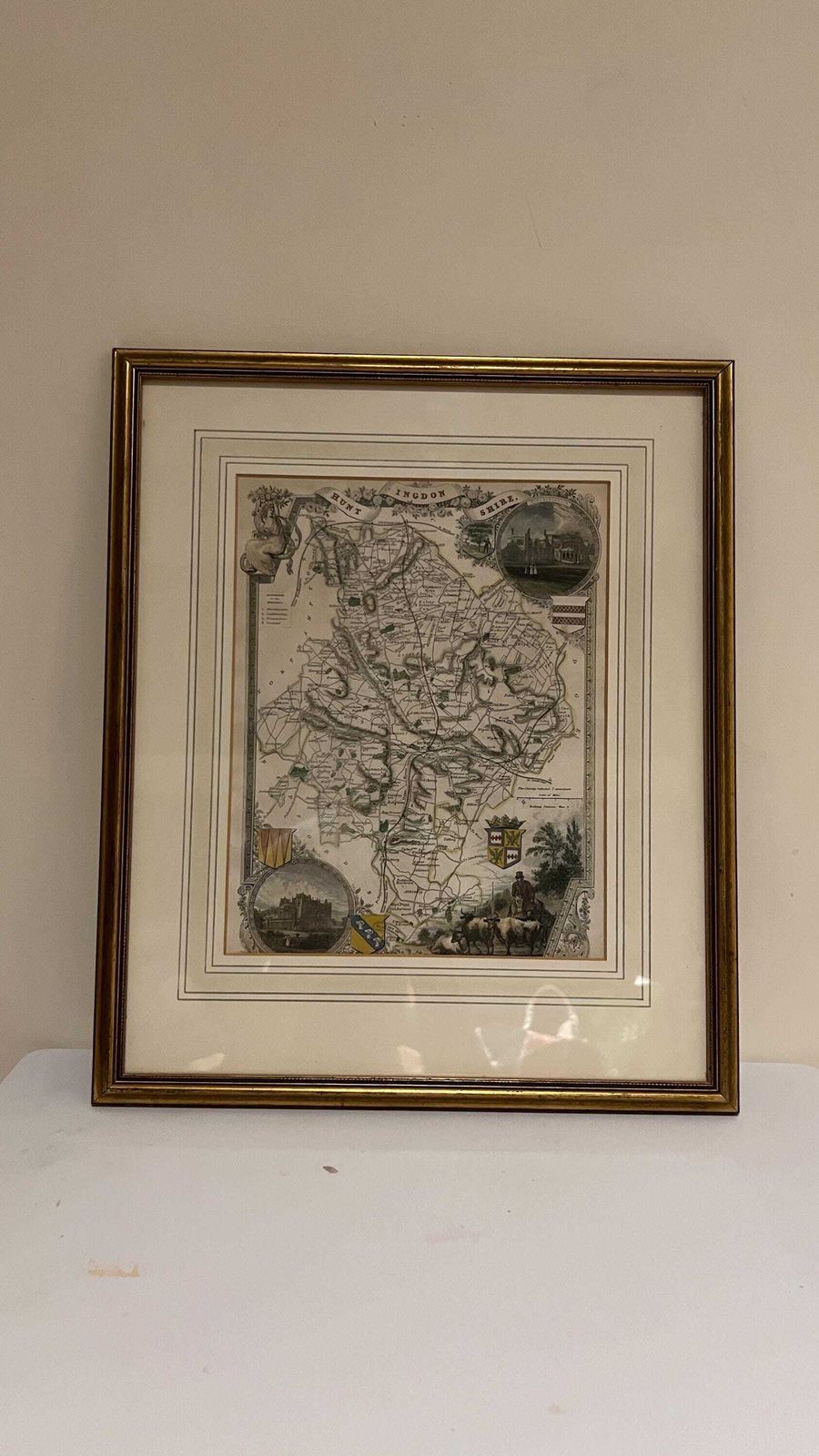 Framed 19th Century Map Of Huntingdonshire By Thomas Moule – Decorative Antique County Map photo furniture