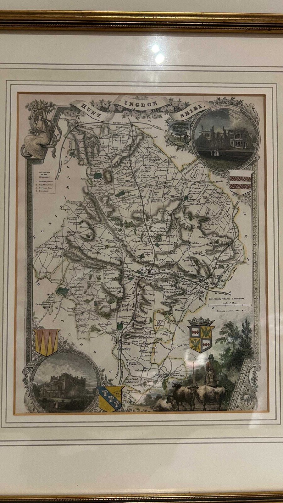 Framed 19th Century Map Of Huntingdonshire By Thomas Moule – Decorative Antique County Map photo vintage