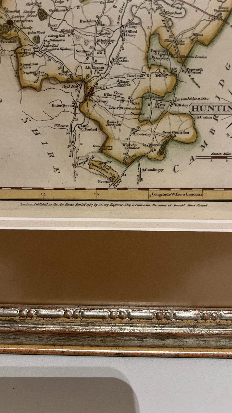 Framed 18th Century Map Of Huntingdonshire By John Cary, C.1787 – Antique English County Map photo for sale