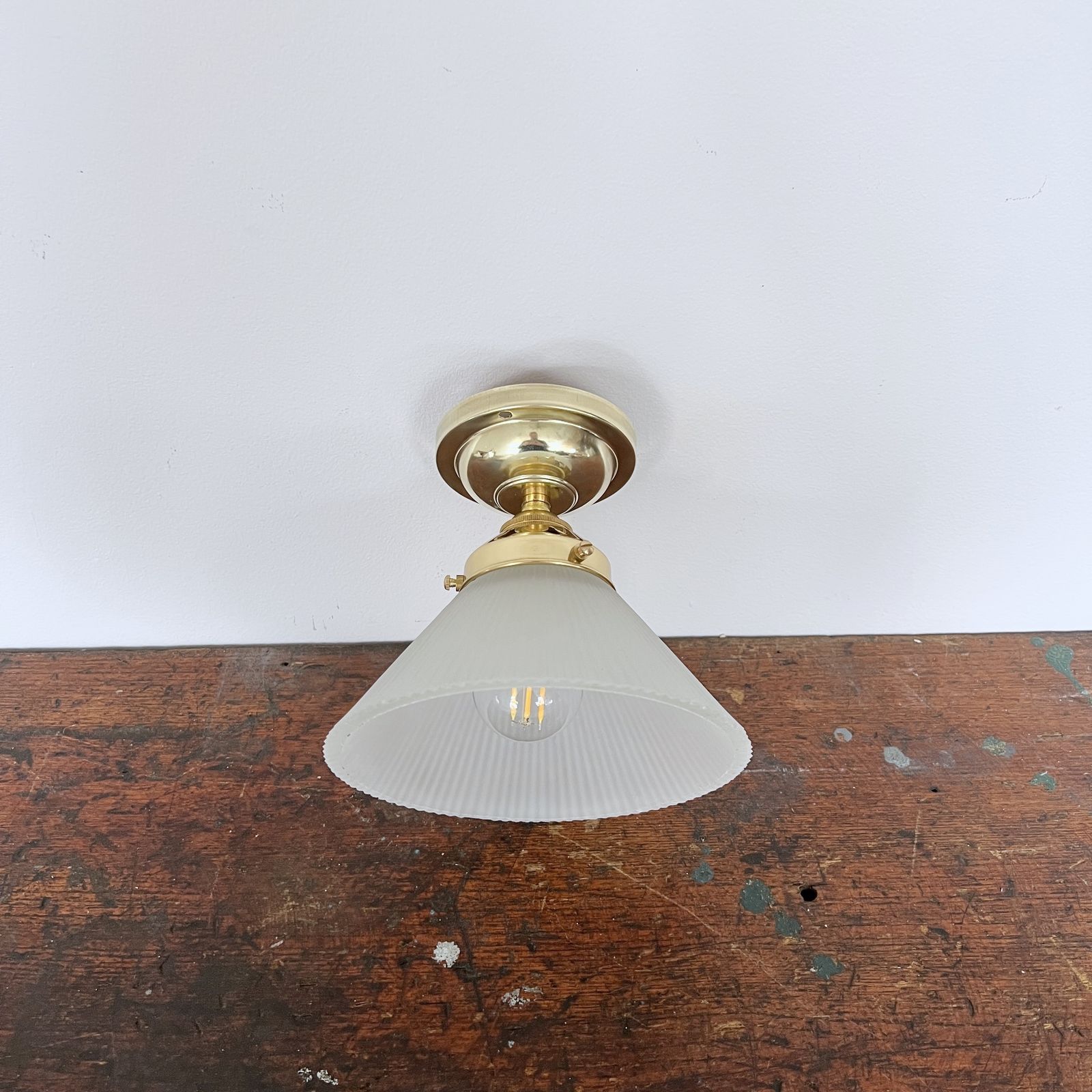 Frosted Conical Polished Brass Flush Fitting Lights photo furniture